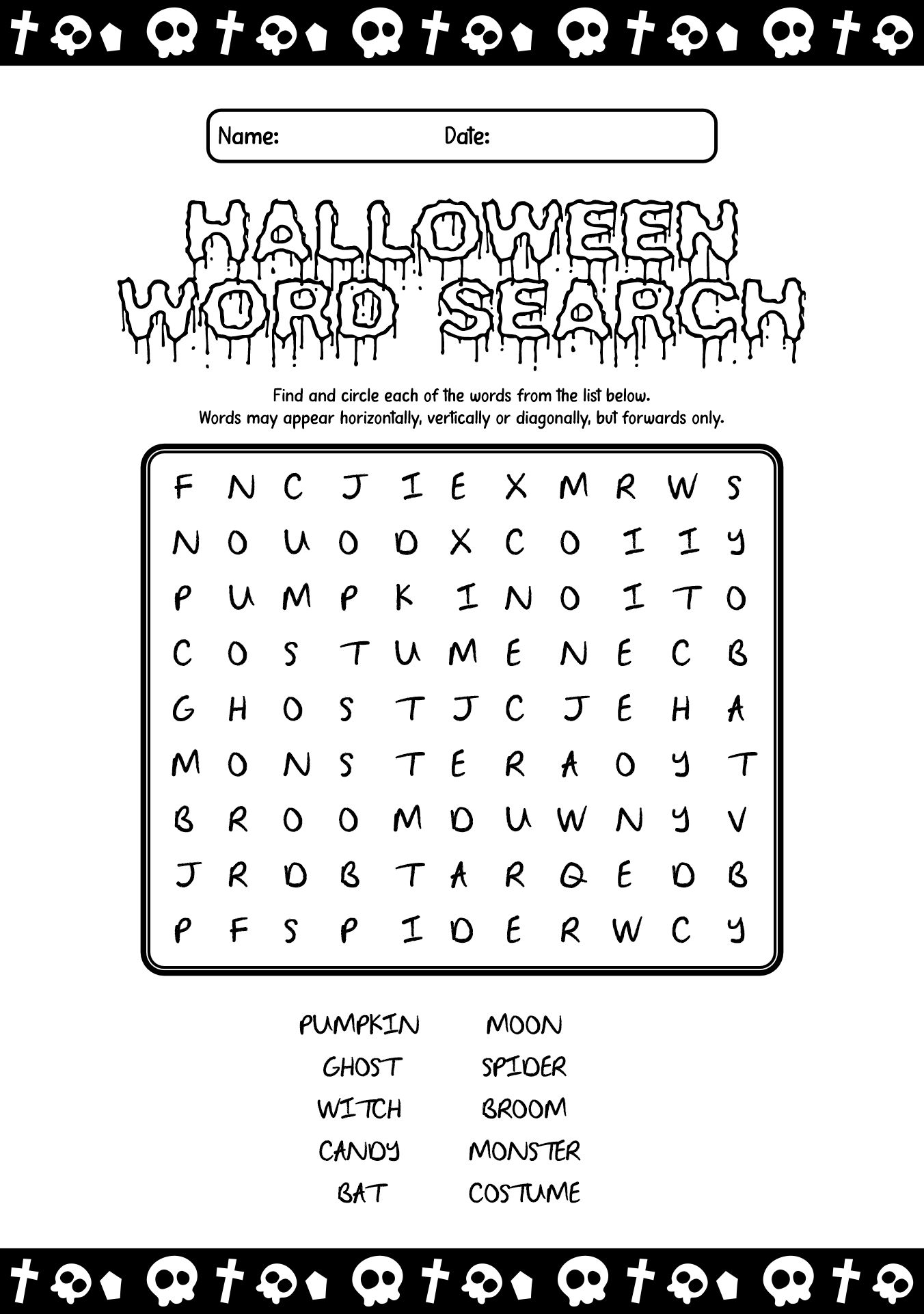 Halloween Word Search Worksheet for 2nd Grade