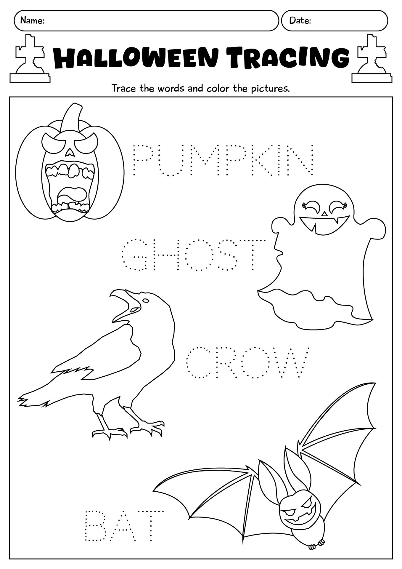 Halloween Word Tracing Worksheet