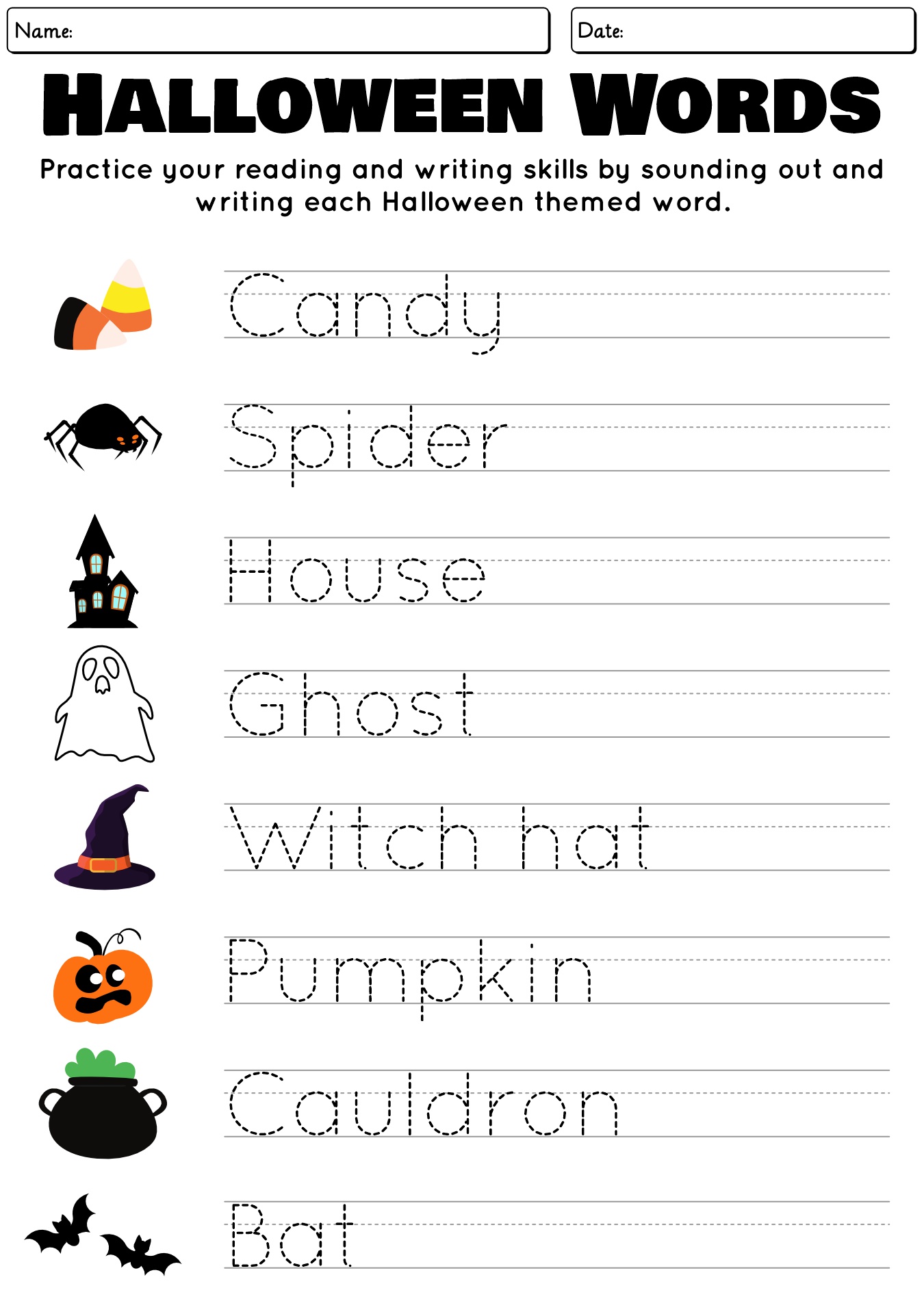 Halloween Words Handwriting & Tracing Worksheet