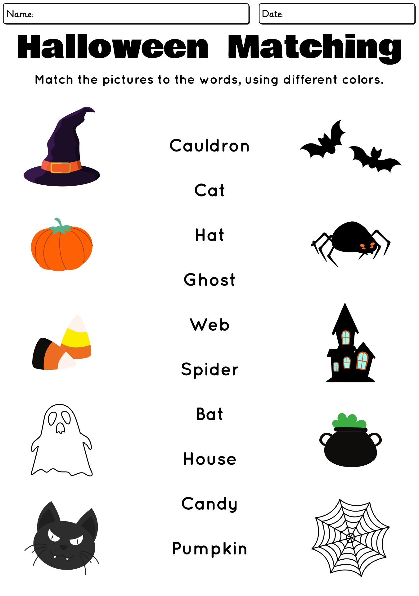 Halloween Words Matching Worksheet