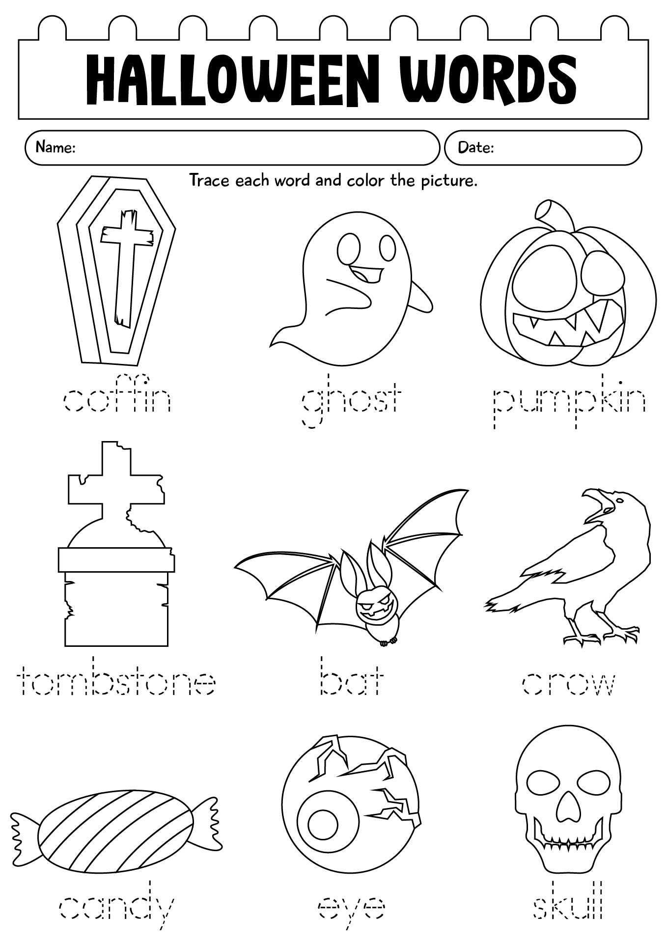 Halloween Words Worksheet For Kids
