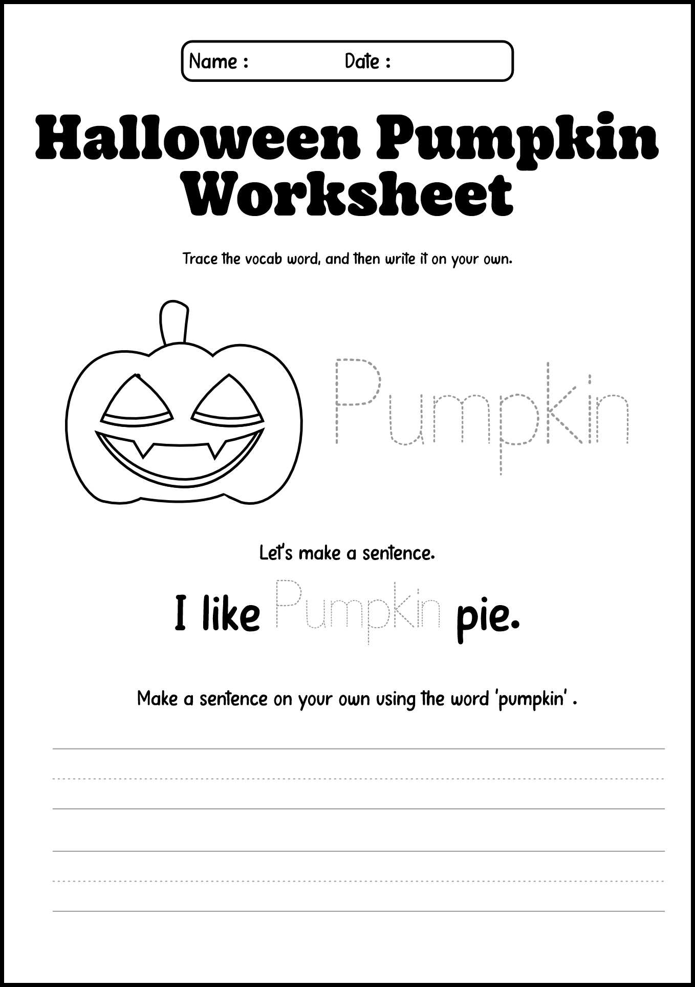 Halloween Words Writing Worksheet