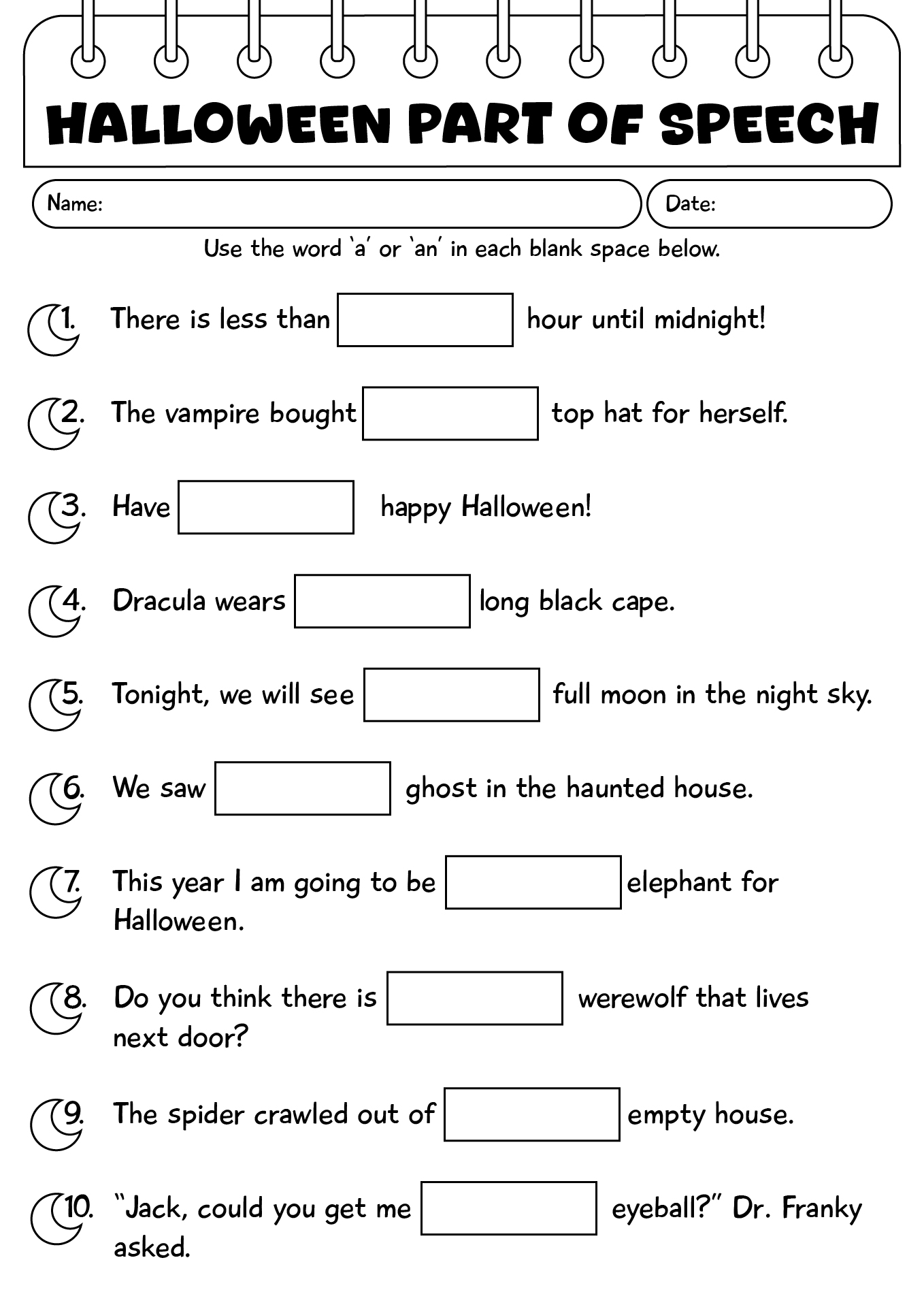 Halloween Worksheet On Part Of Speech