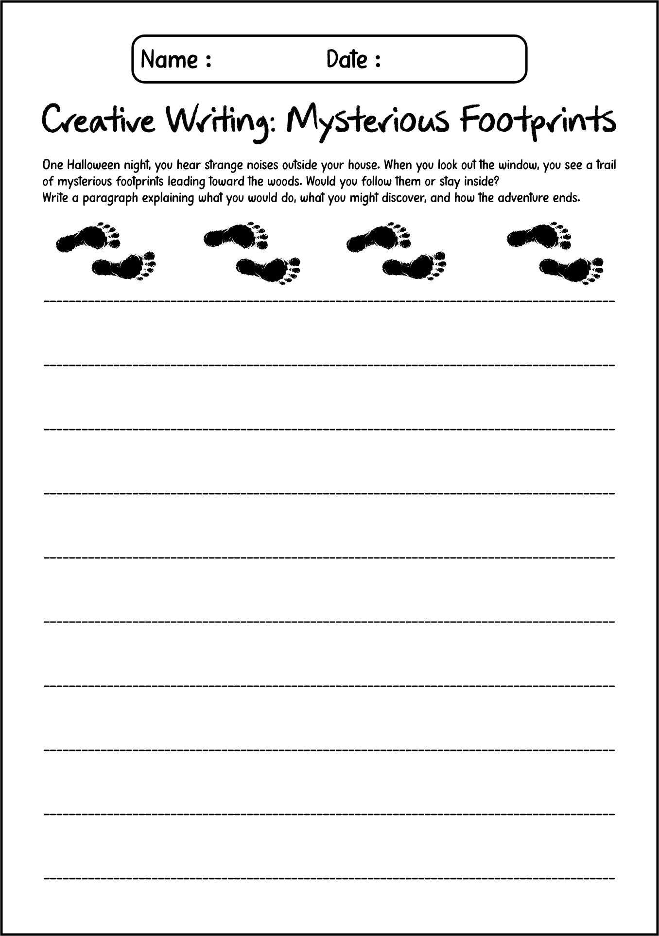 Halloween Writing Worksheets for Middle School