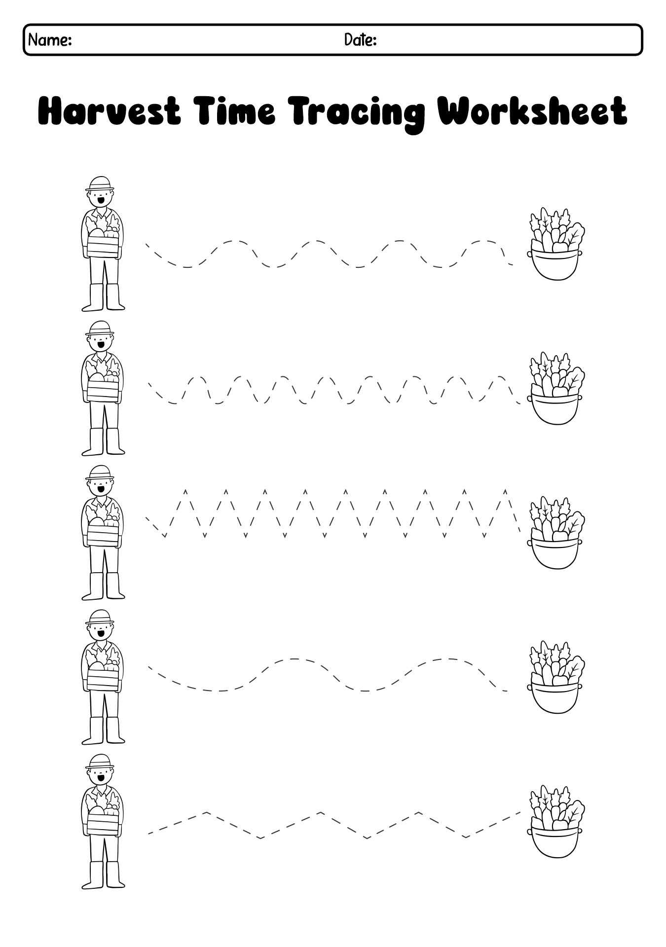 Harvest Time Preschool Tracing Worksheets