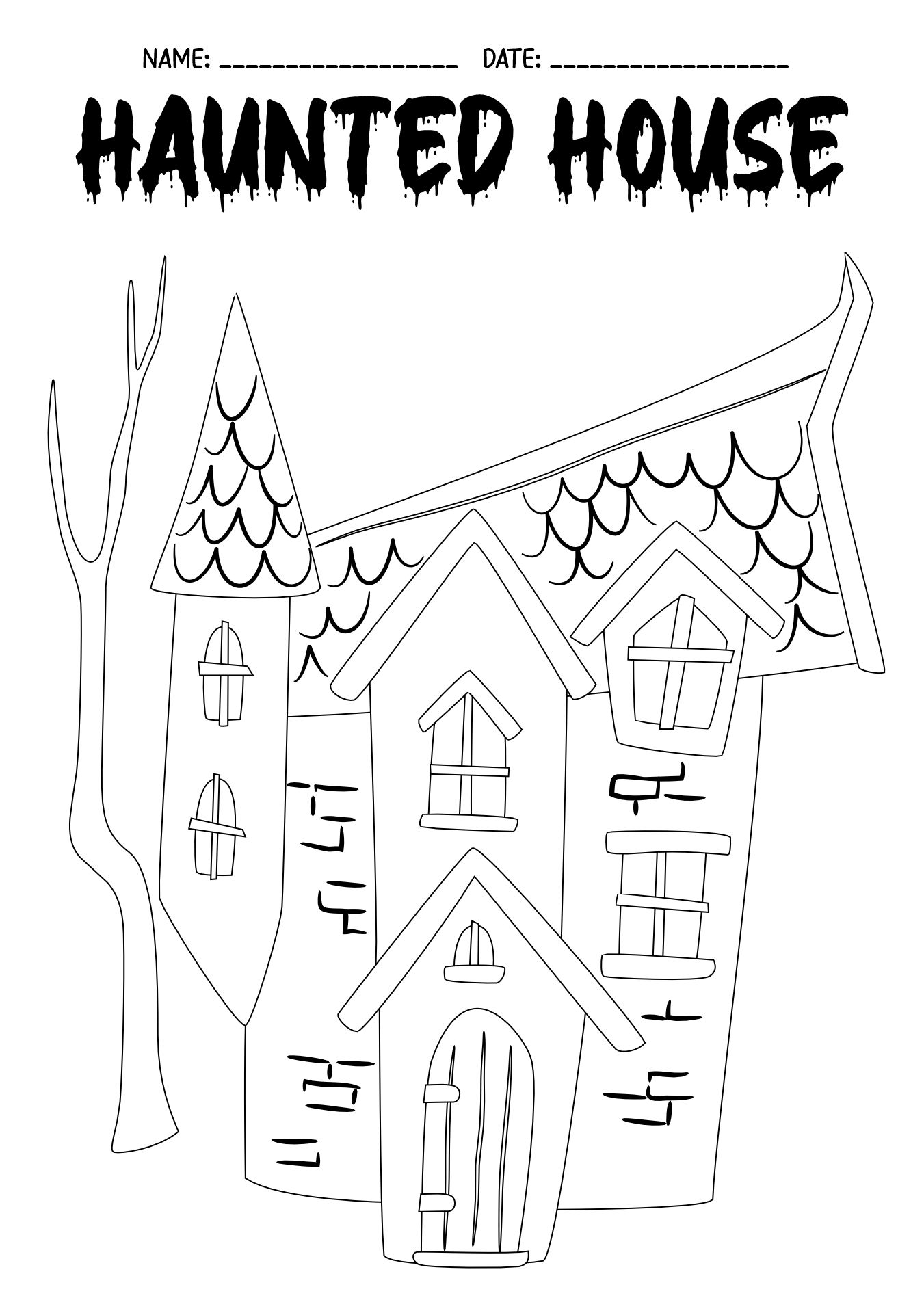 Haunted House Halloween Coloring Worksheets for Kids