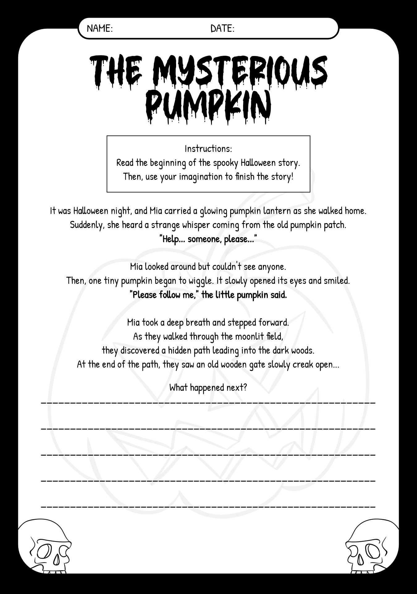 Kids Spooky Story Activity Sheets for Halloween