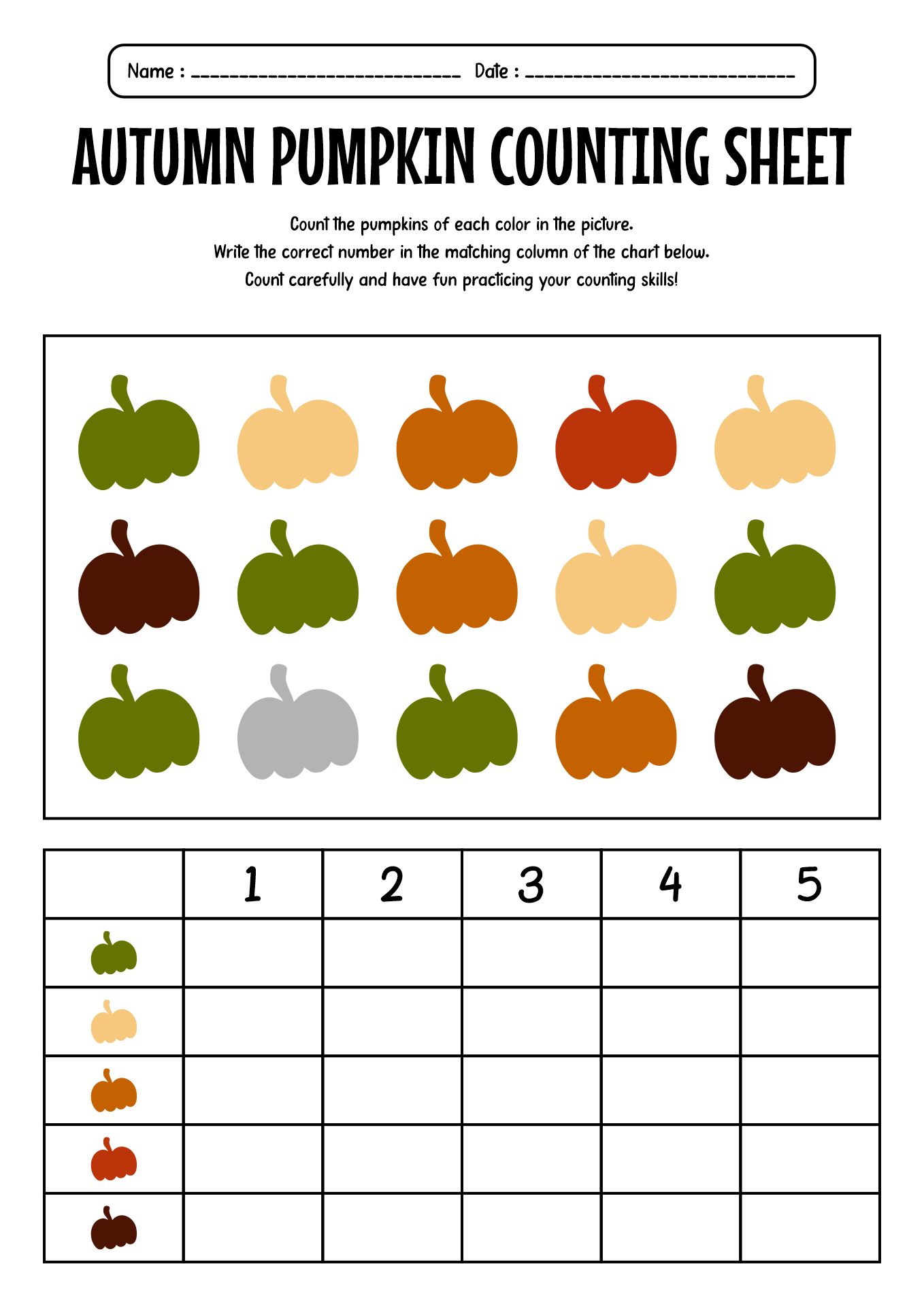 Kindergarten Autumn Counting Sheets