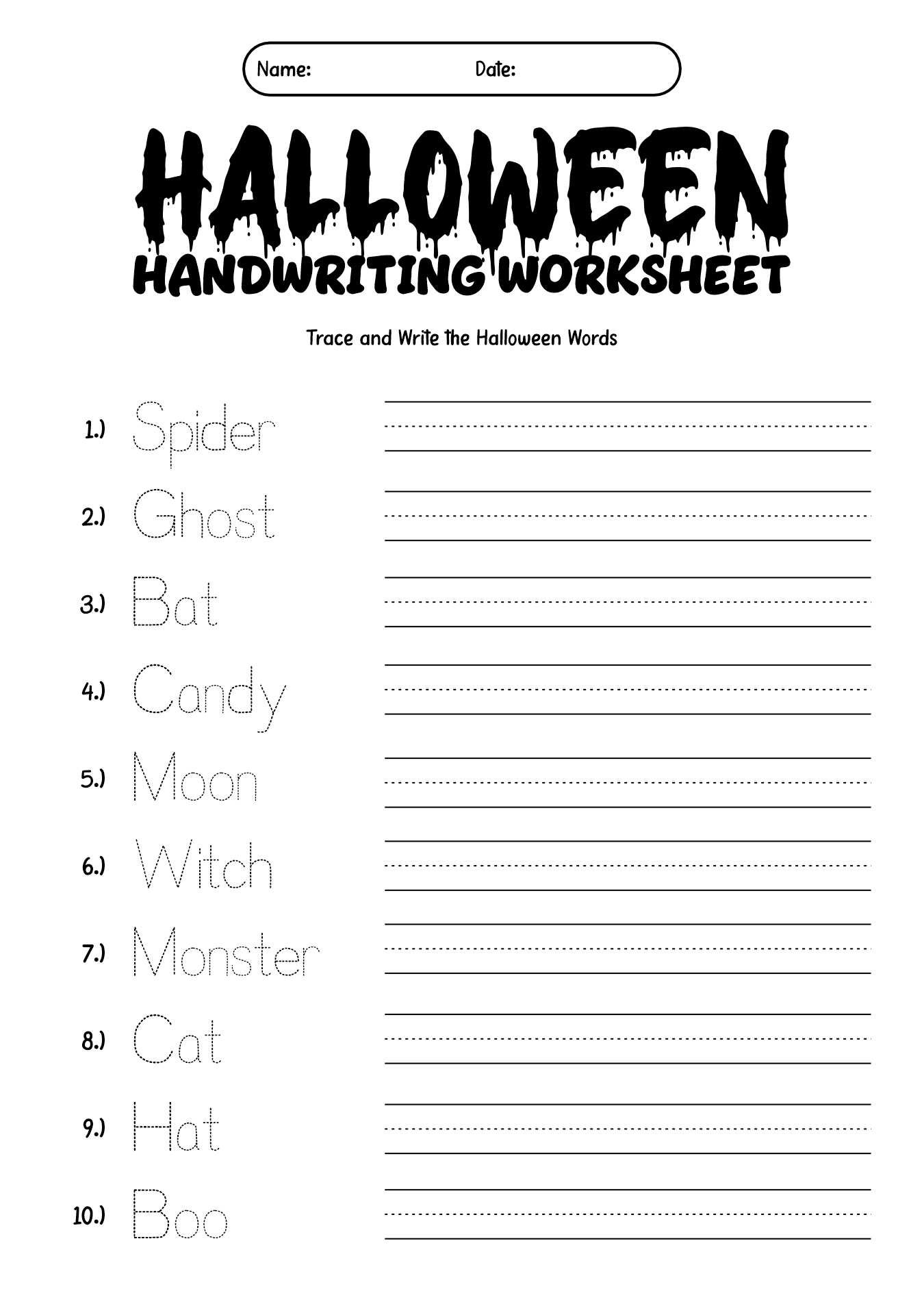 Kindergarten Halloween Handwriting Worksheet