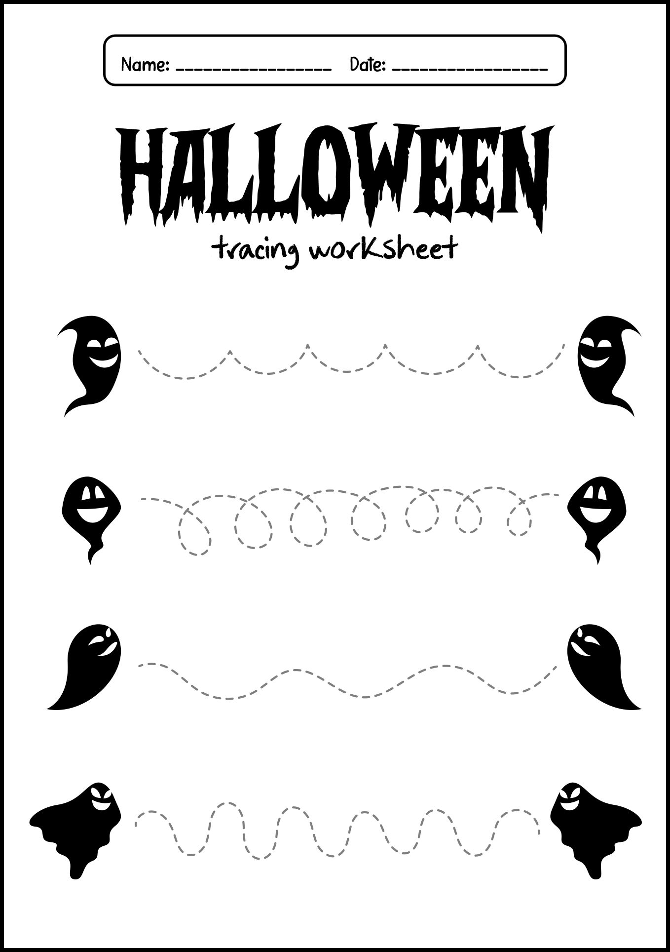 Kindergarten Halloween Tracing Worksheets