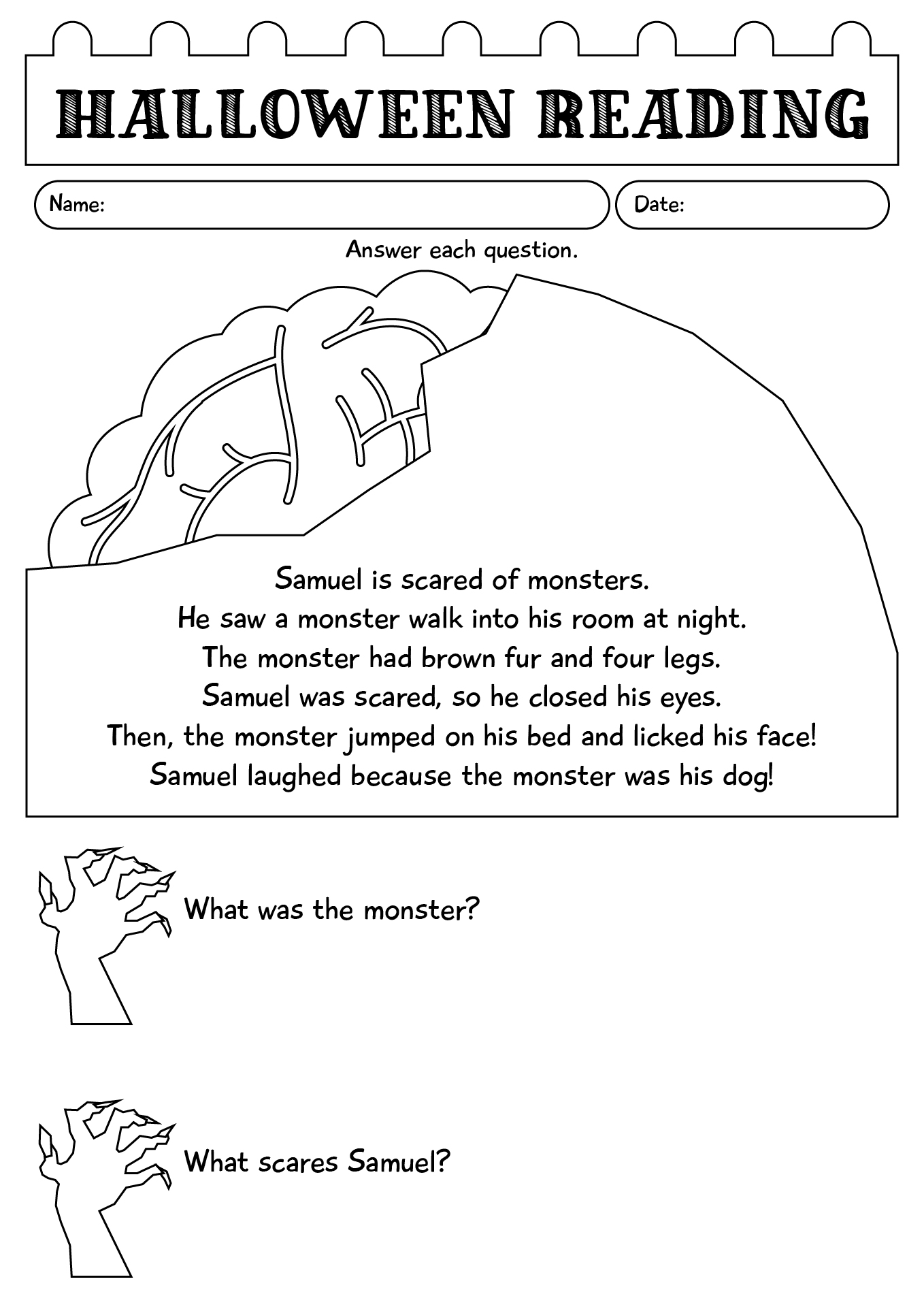 Kindergarten Reading Worksheet For Halloween