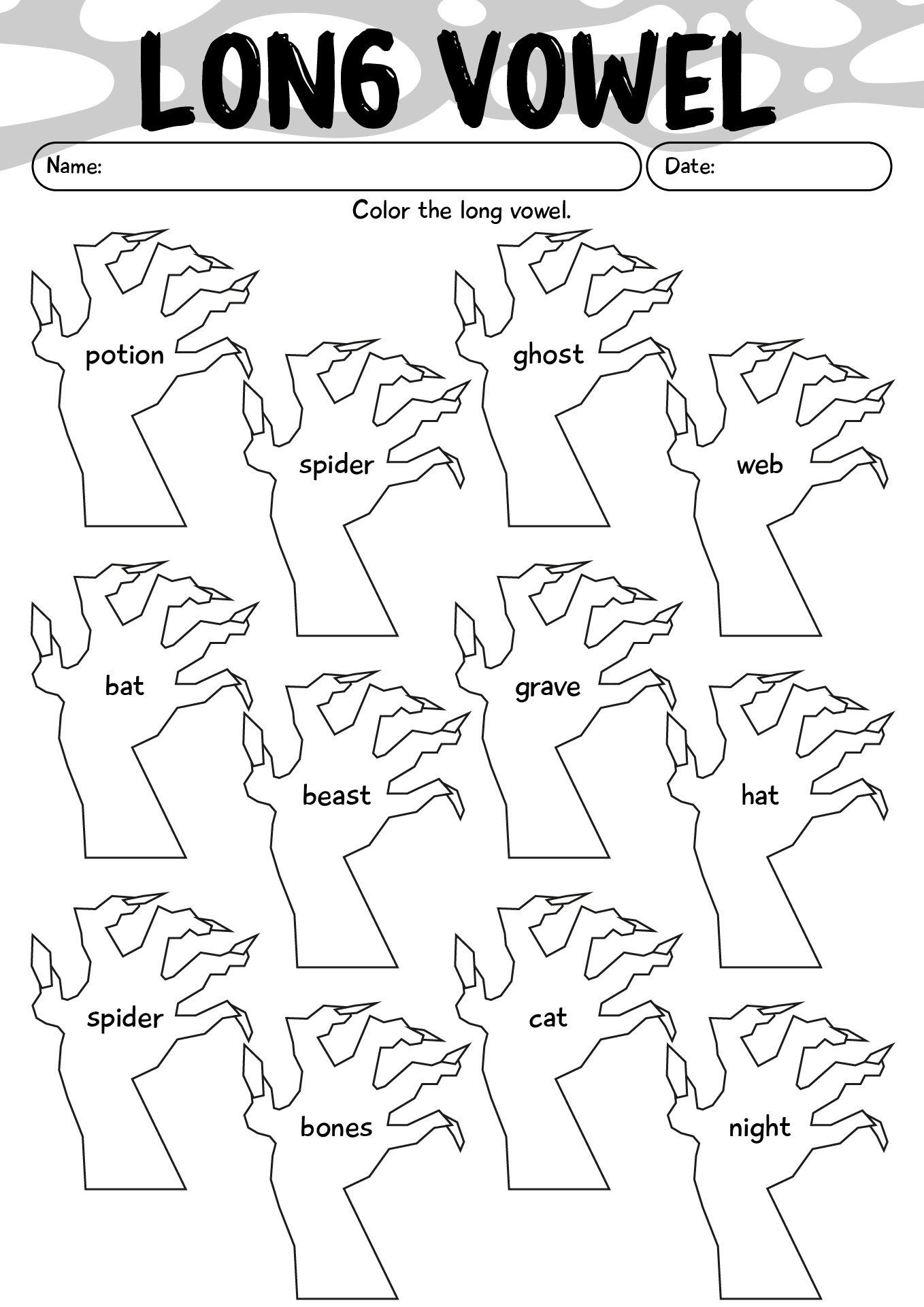 Long Vowels Halloween Worksheet For 2nd Grade