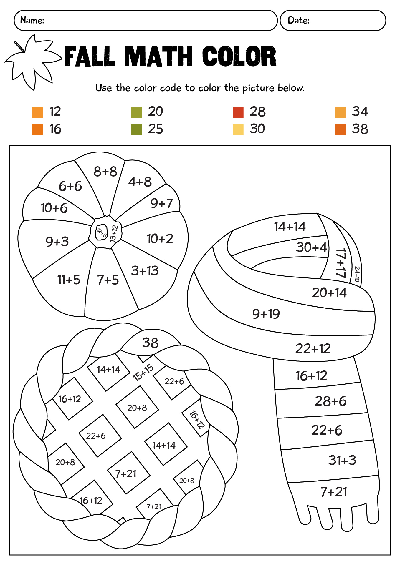 Math Color By Number Fall Themed For Kids
