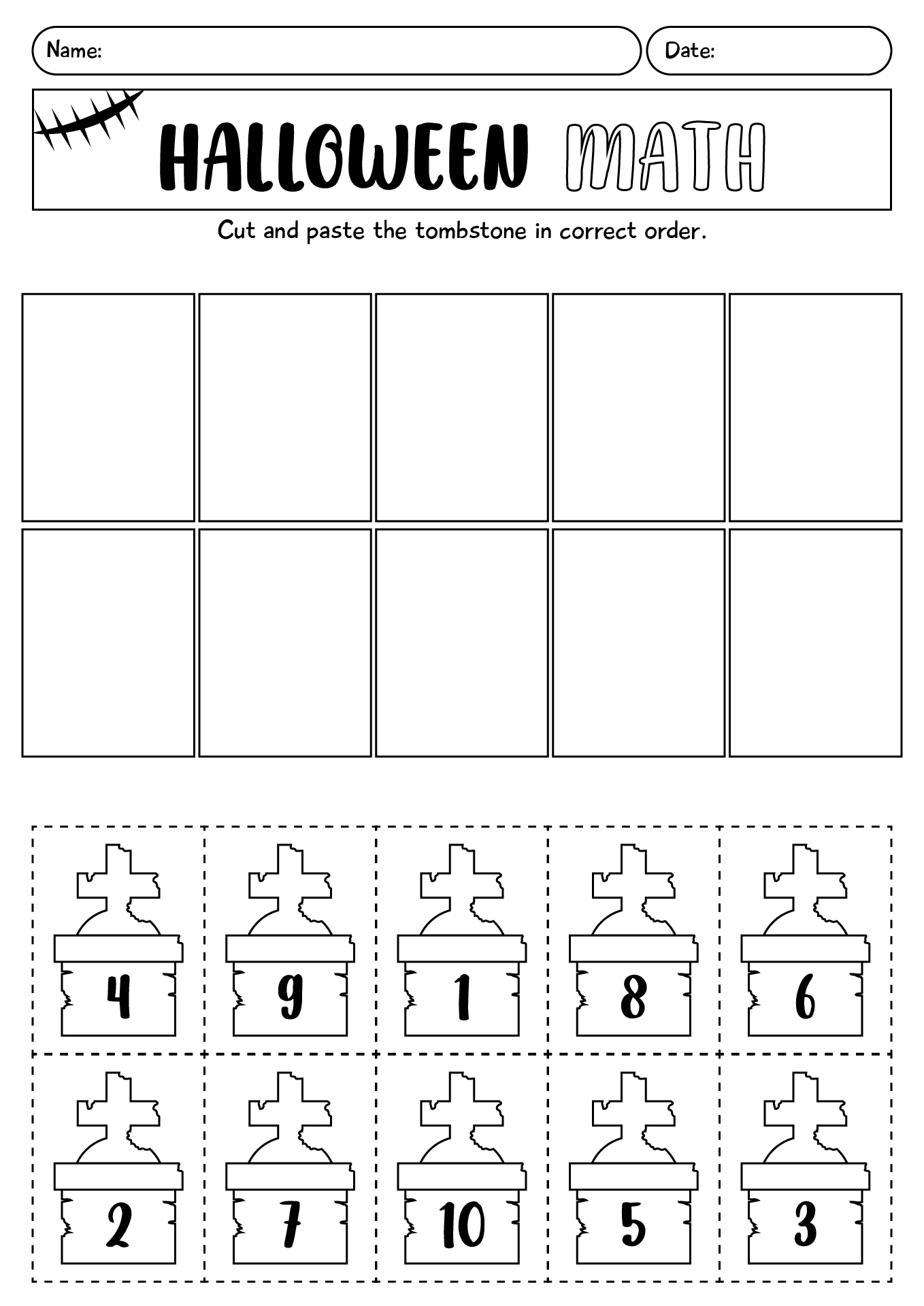 Math Cut And Paste Halloween Worksheet