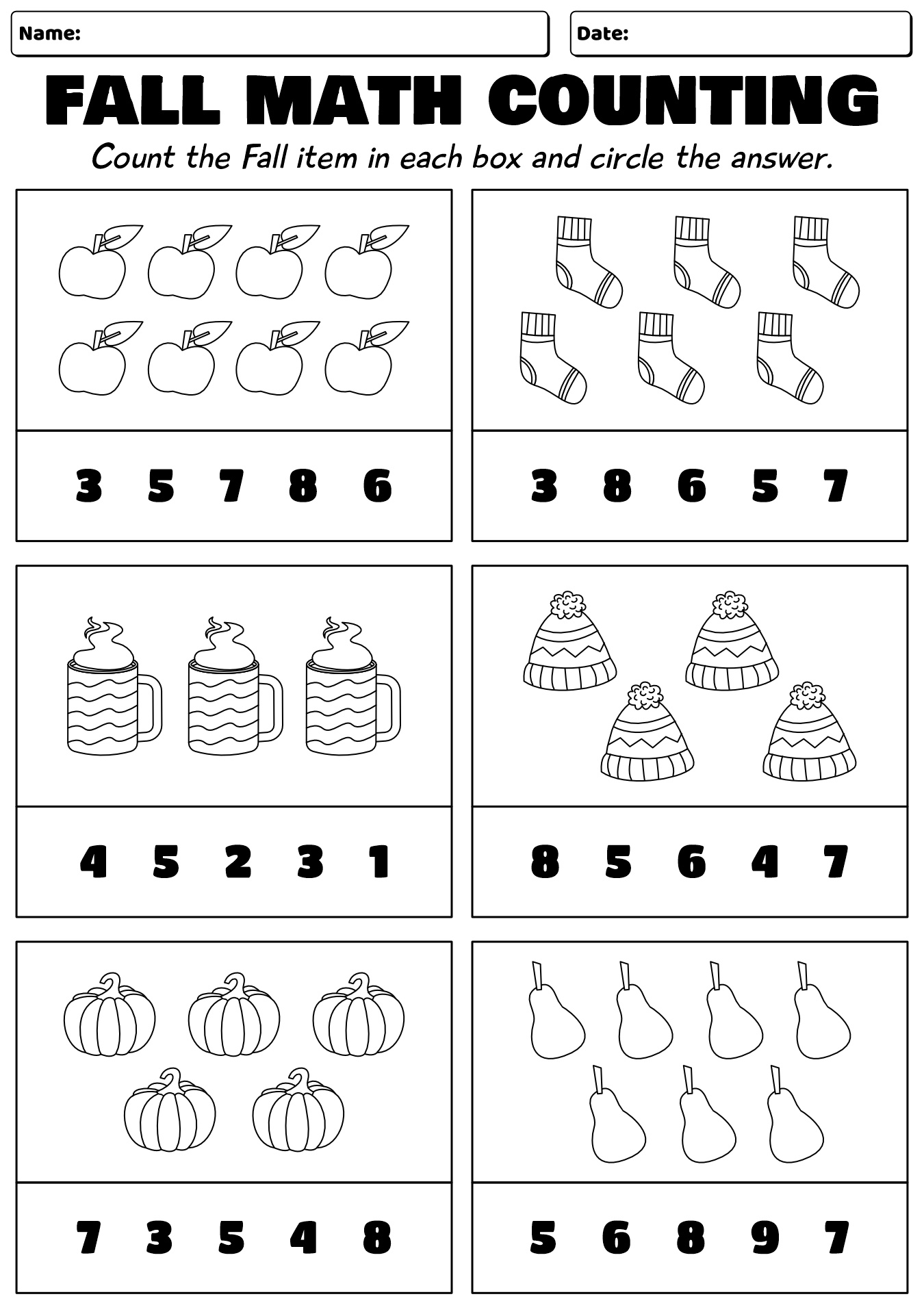 Math Fall Worksheet For Kindergarten Student