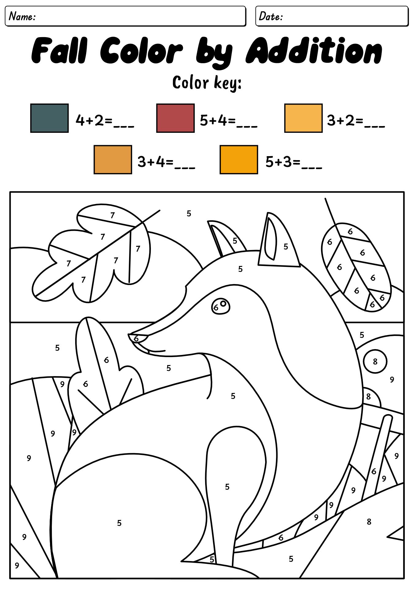 Math Worksheet Fall Addition Coloring