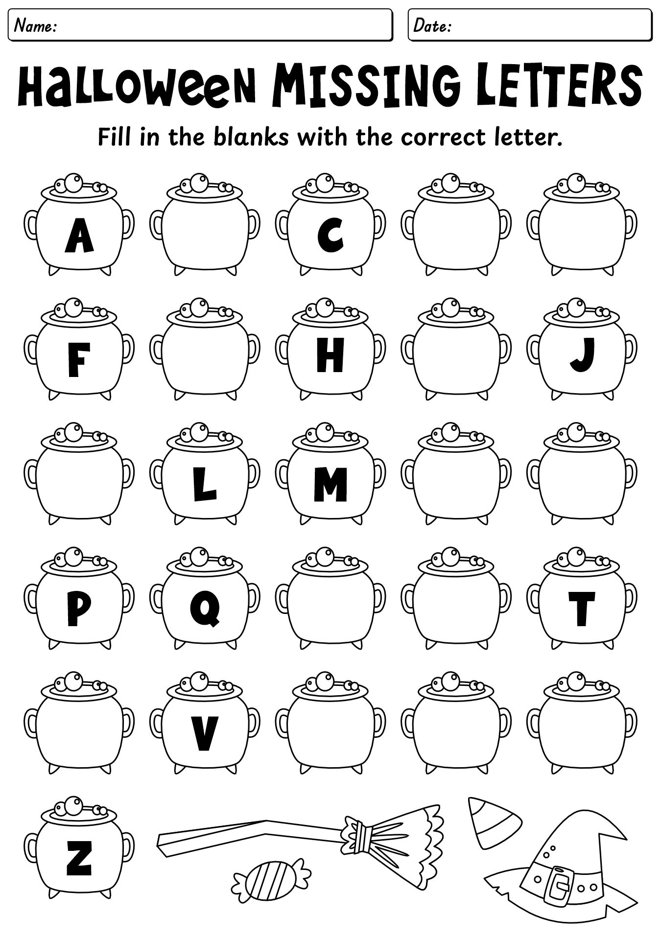 Missing Alphabet for Halloween Worksheet
