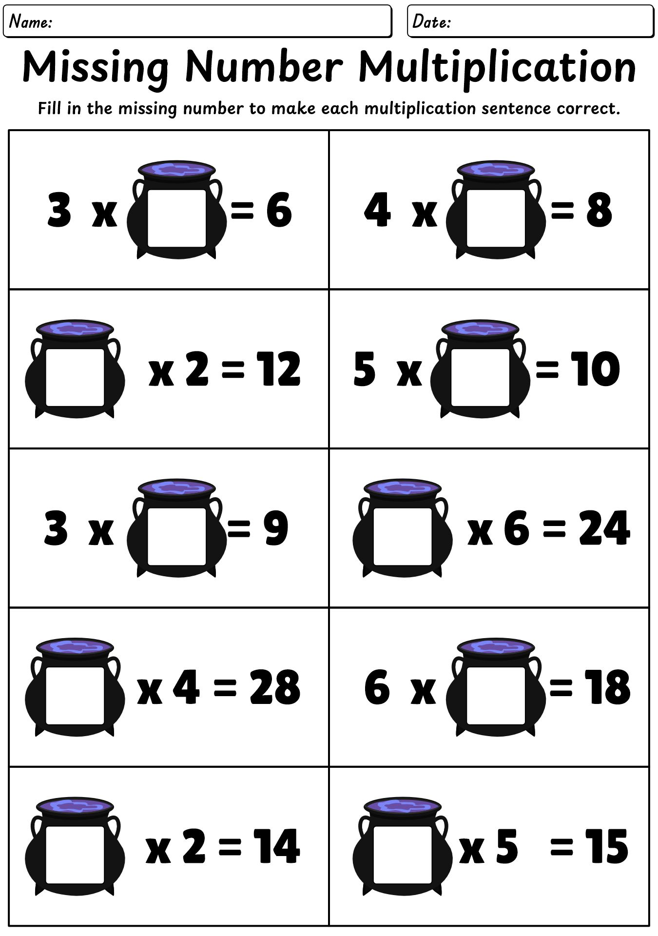 Missing Number Multiplication Halloween Worksheet