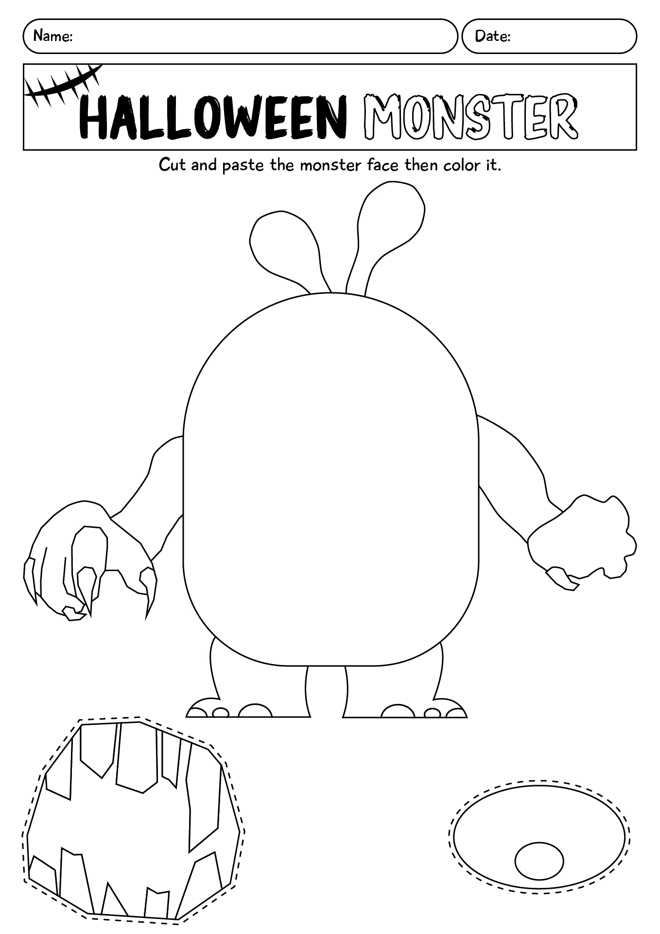 Monster Face Cut And Paste Worksheet