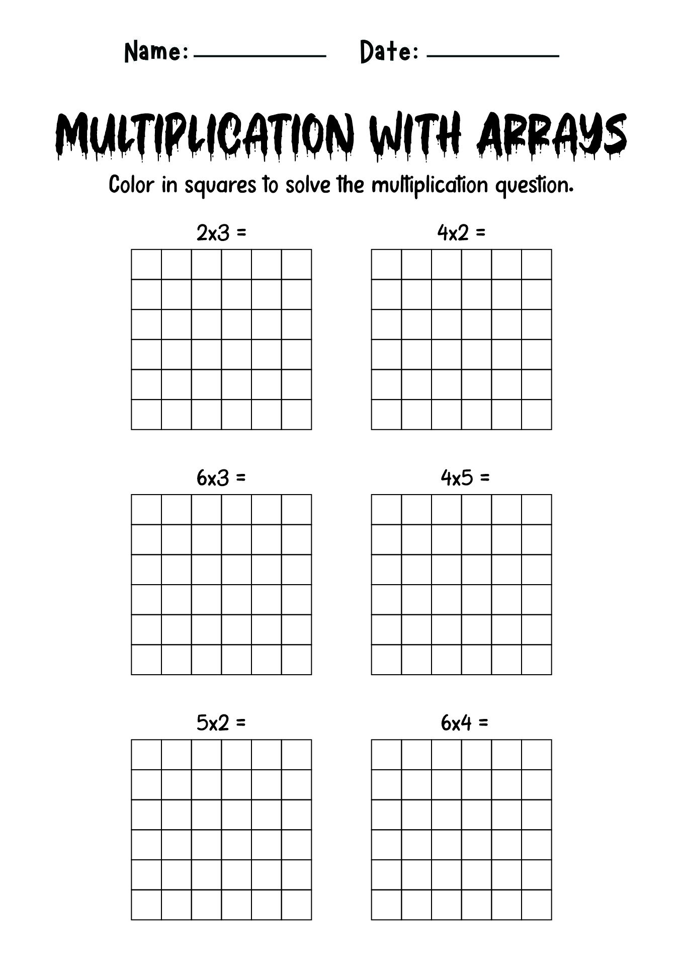 Multiplication with Arrays Worksheet for Grade 4