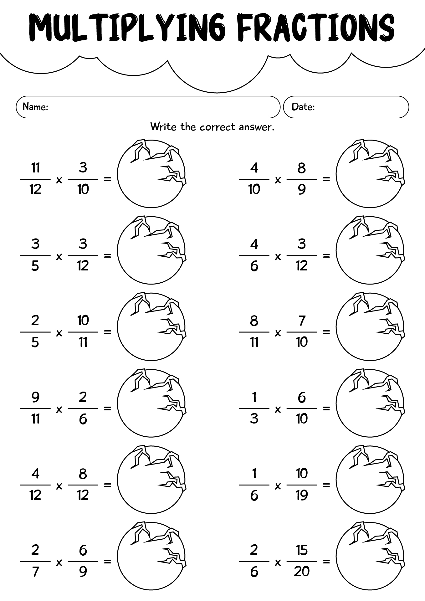 Multiplying Fractions Halloween Worksheet For 4th Grade