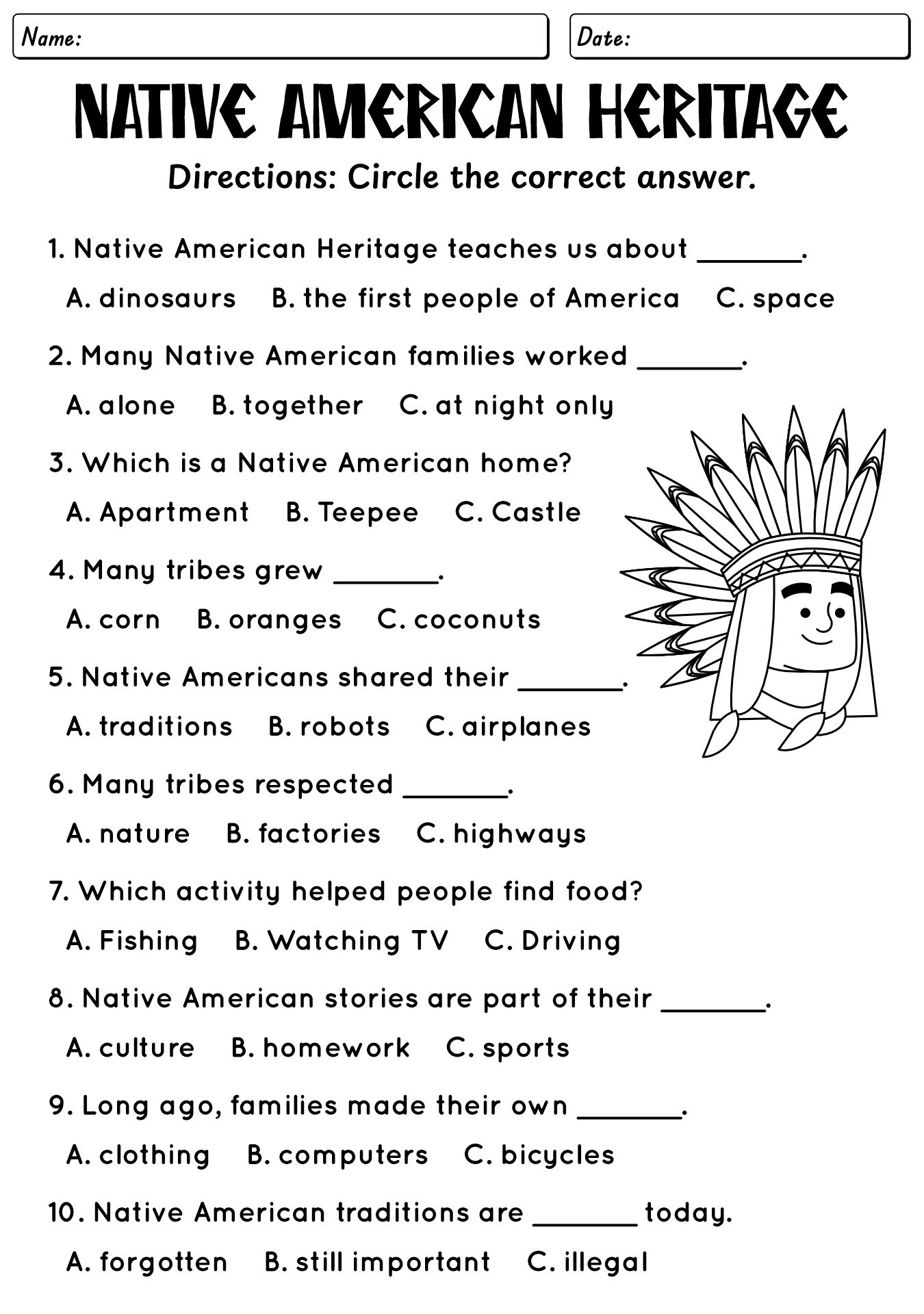 Native American Heritage Worksheets Grade 2