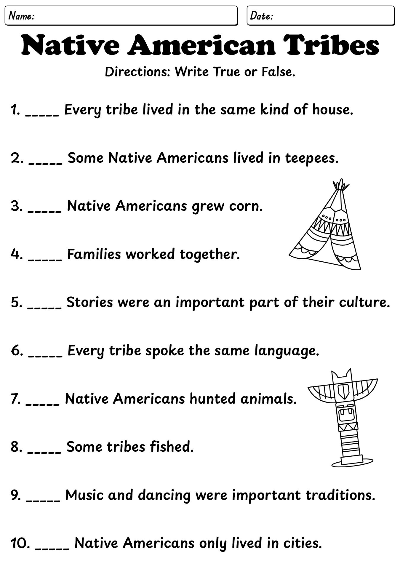 Native American Tribes Worksheets For 2nd Graders