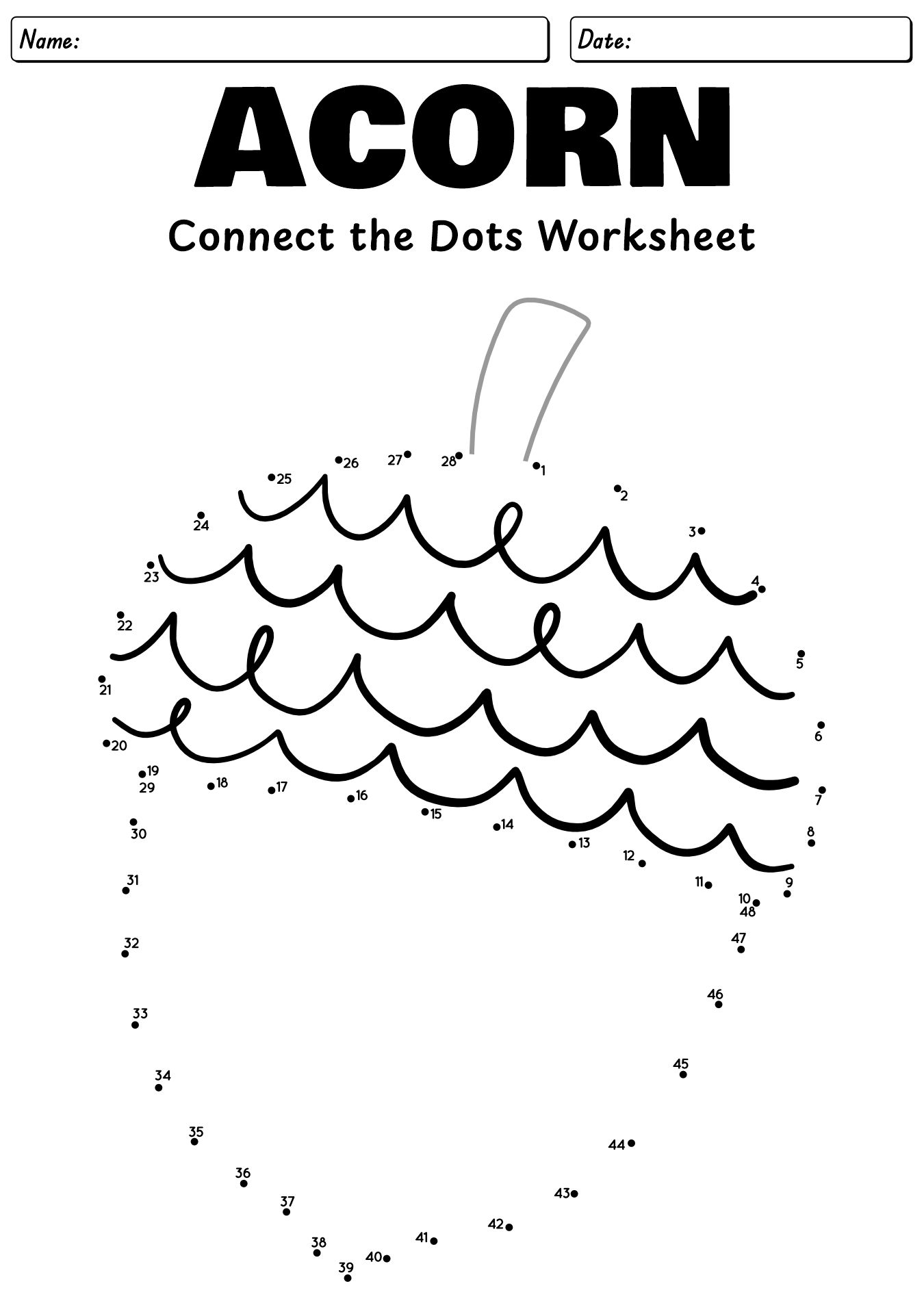 Number Connect The Dots For Fall Worksheet