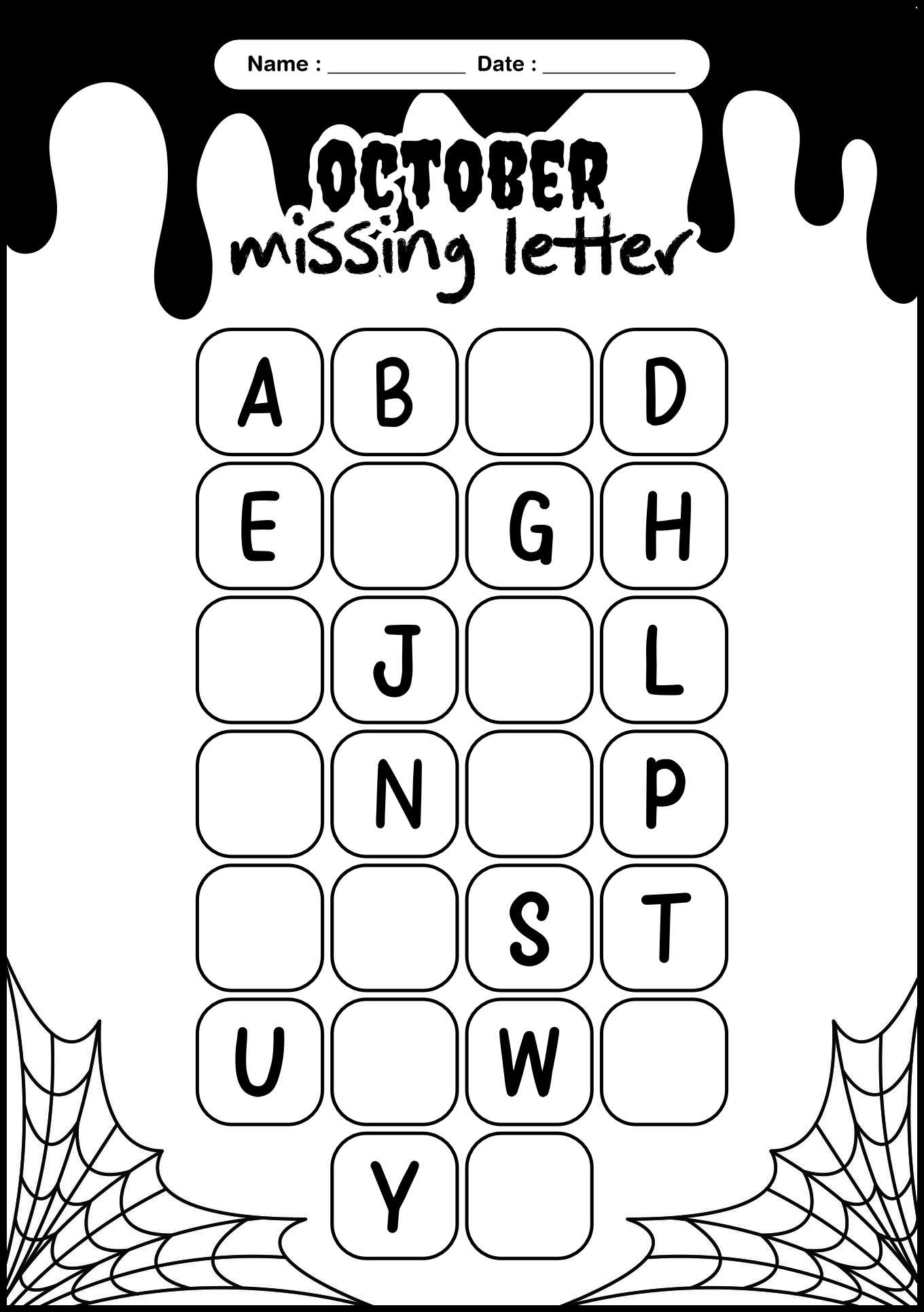 October Missing Letters Challenge for Kids