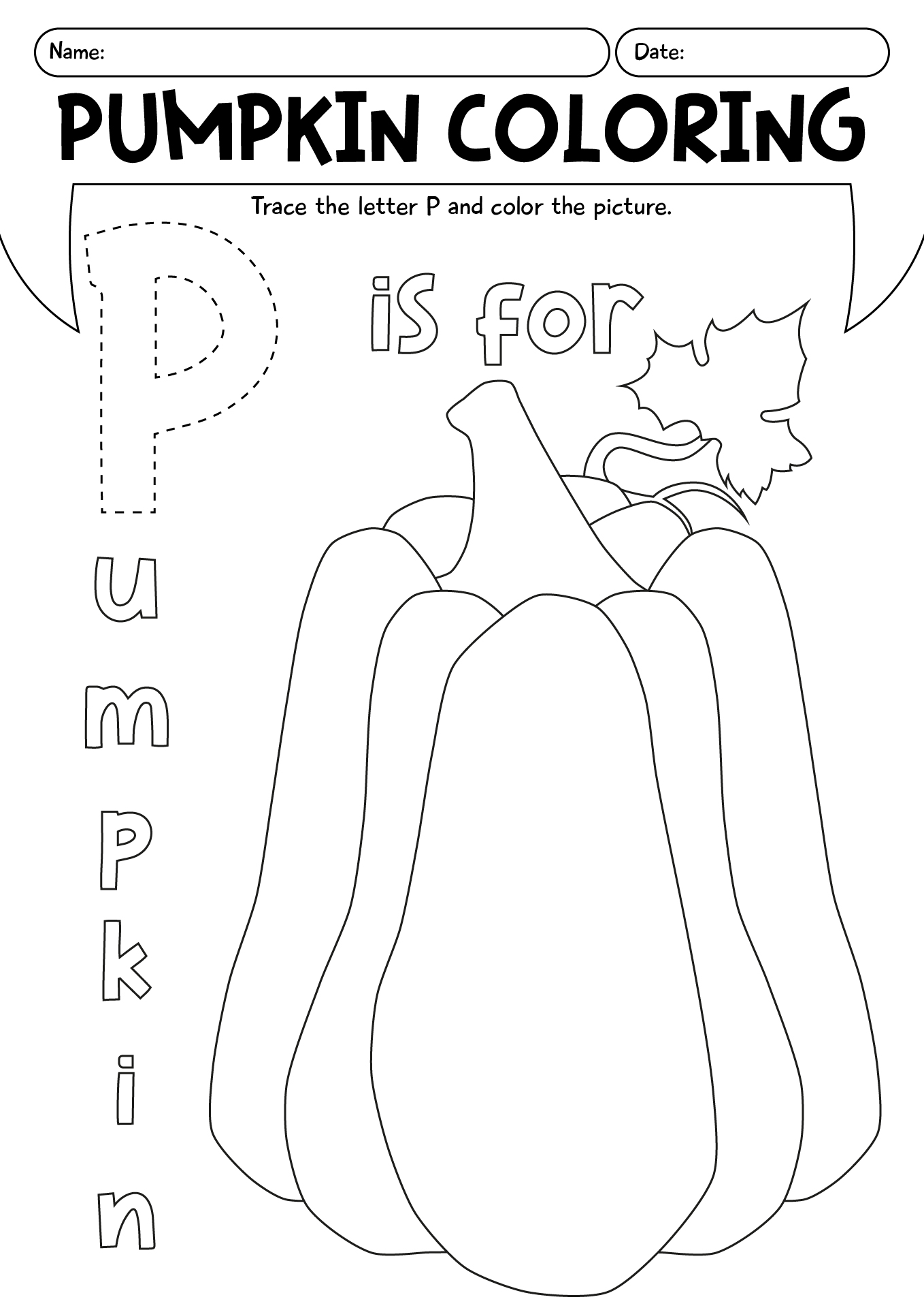 P Is For Pumpkin Coloring Worksheet