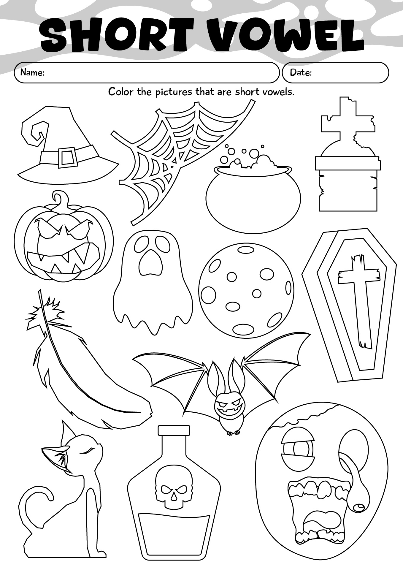 Phonic Short Vowel Halloween Worksheet Second Grade