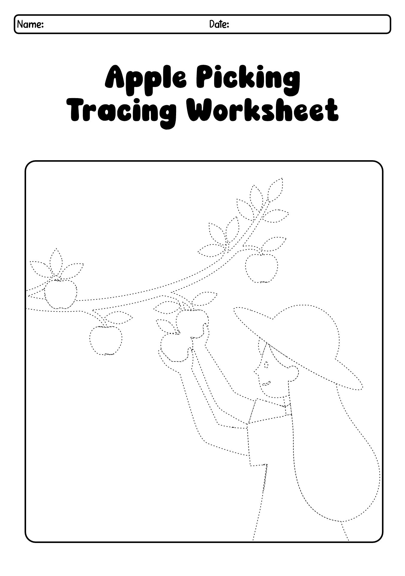 Preschool Apple Picking Tracing Worksheets