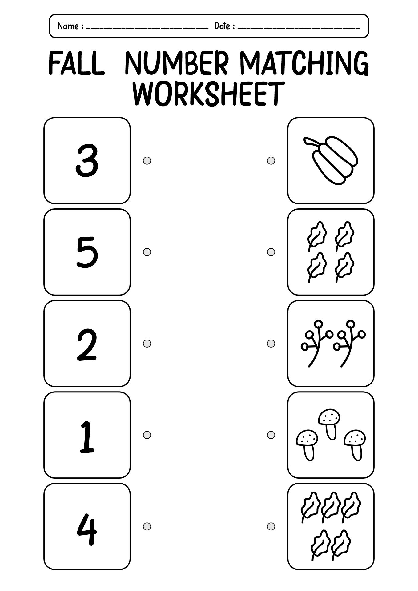 Preschool Fall Number Worksheets