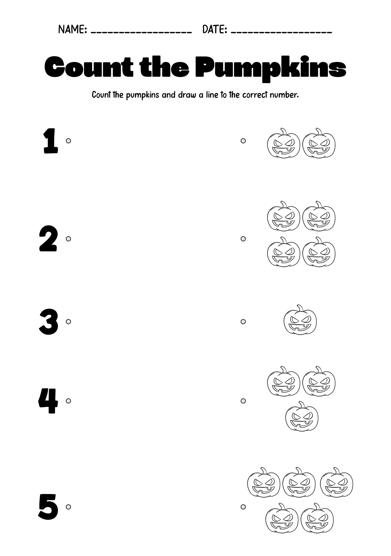 Preschool Pumpkin Counting Sheets