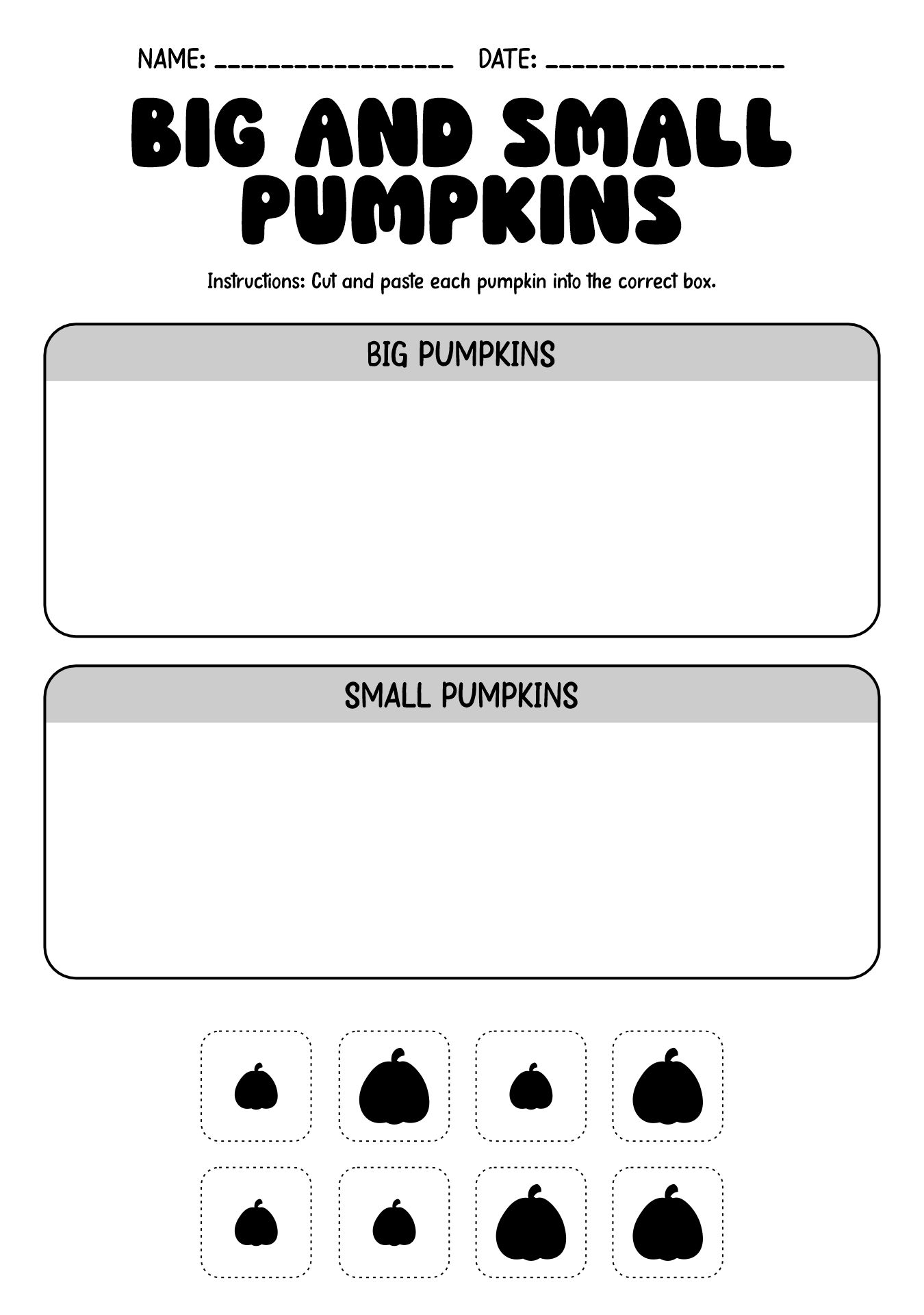 Preschool Pumpkin Theme Sorting Activities