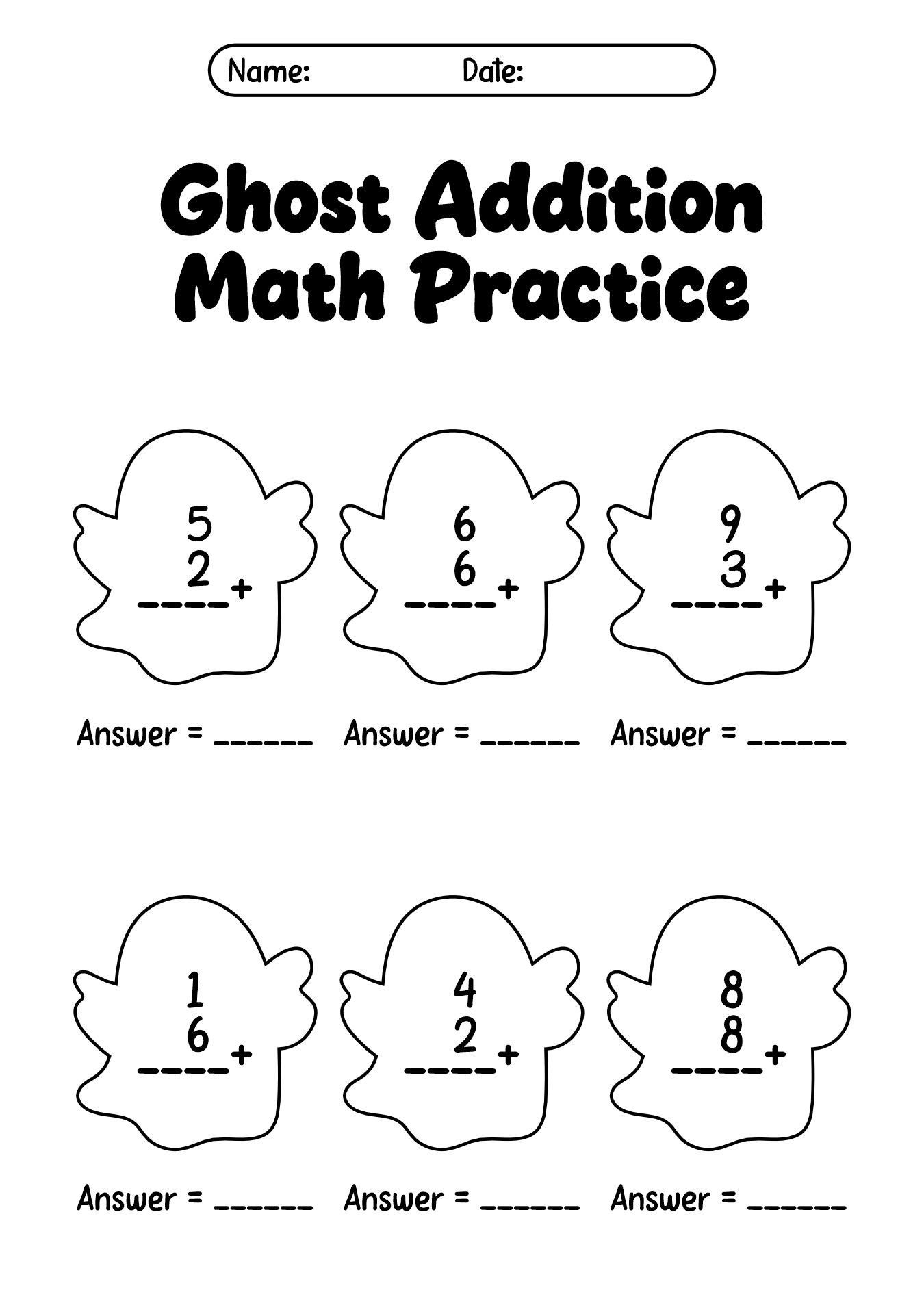 Printable Ghost Math Worksheets