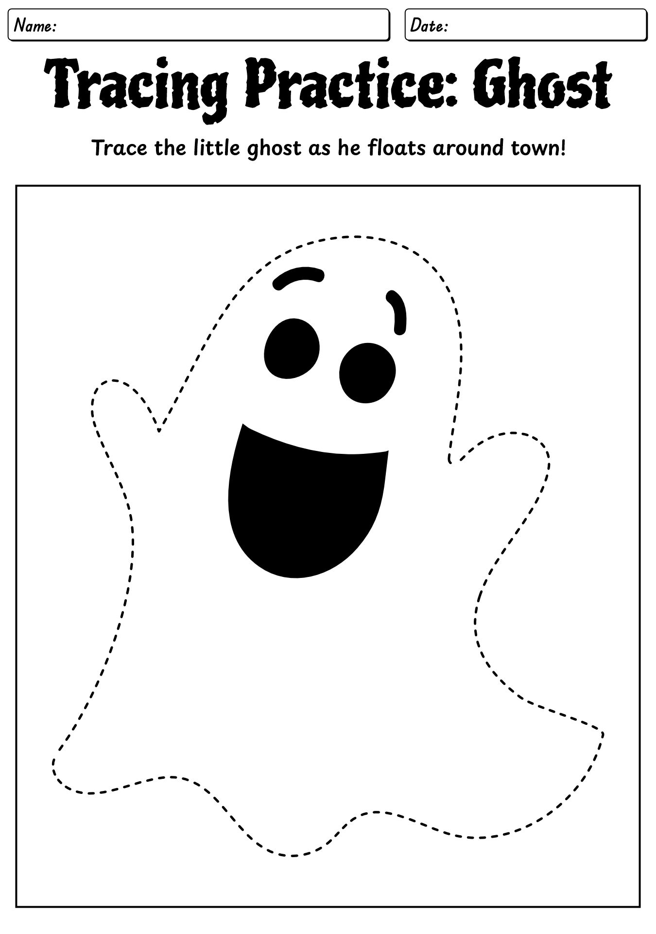 Printable Ghost Shape Tracing Worksheets