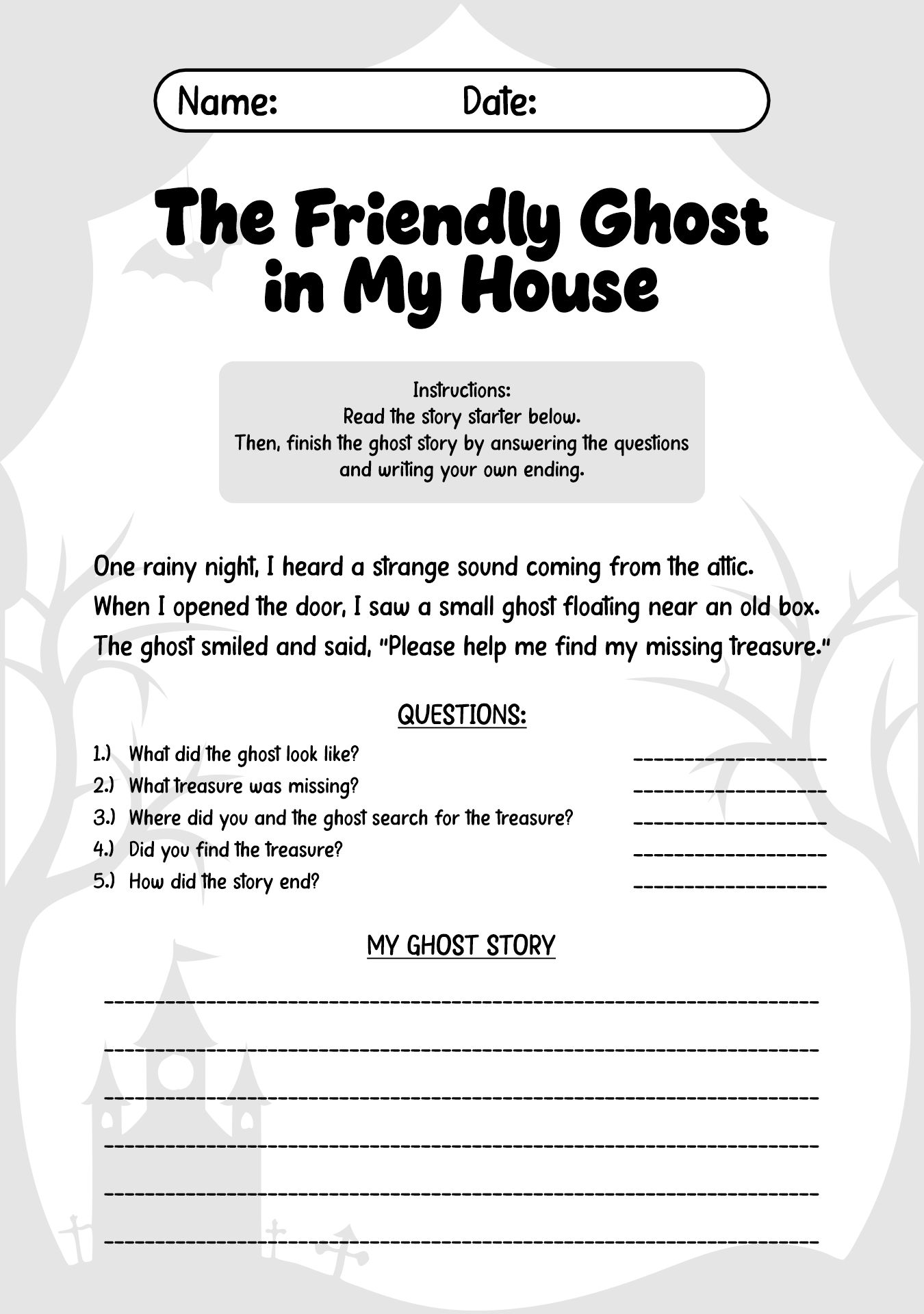 Printable Ghost Story Writing Worksheets