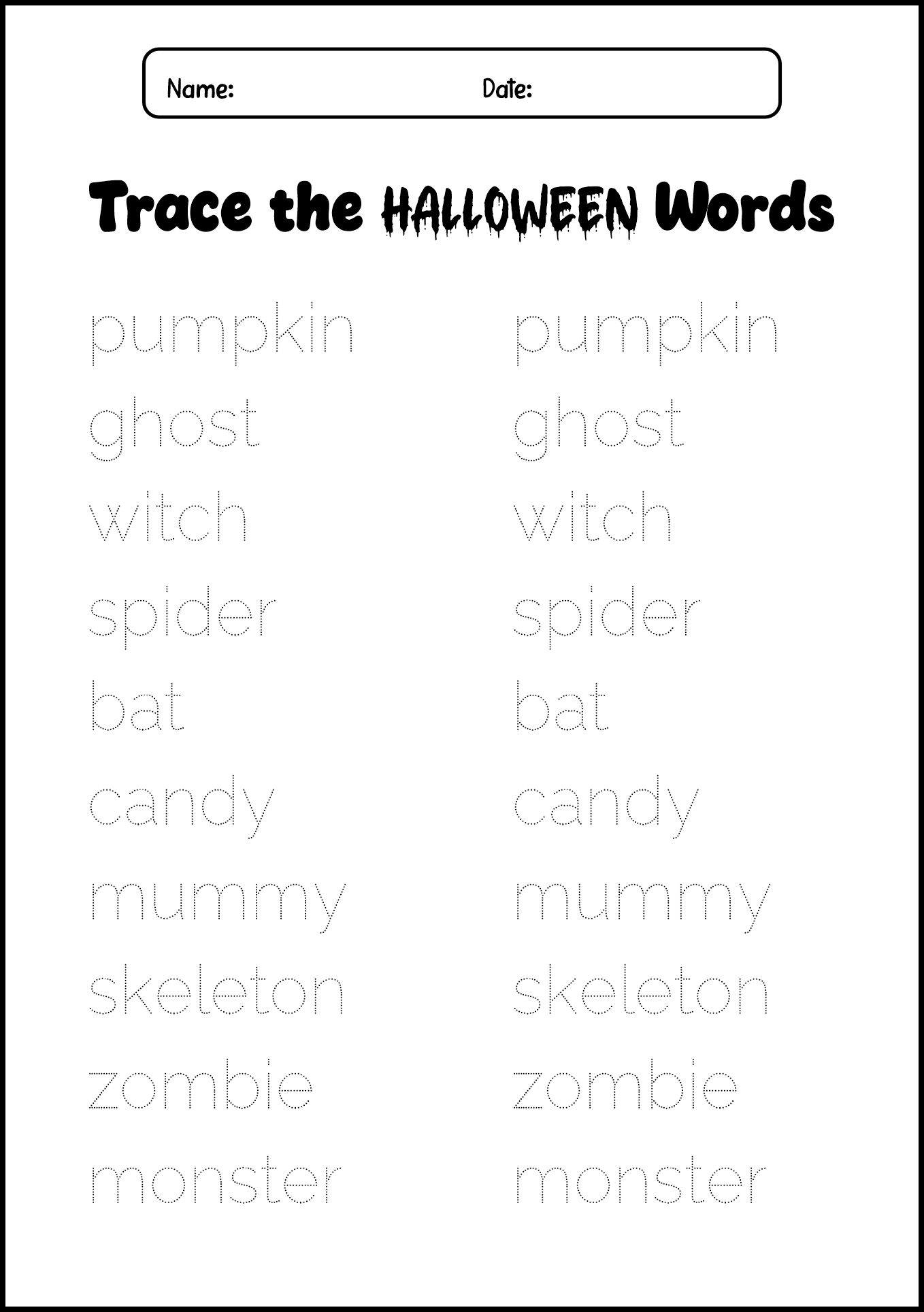 Printable Halloween Script Practice Worksheets