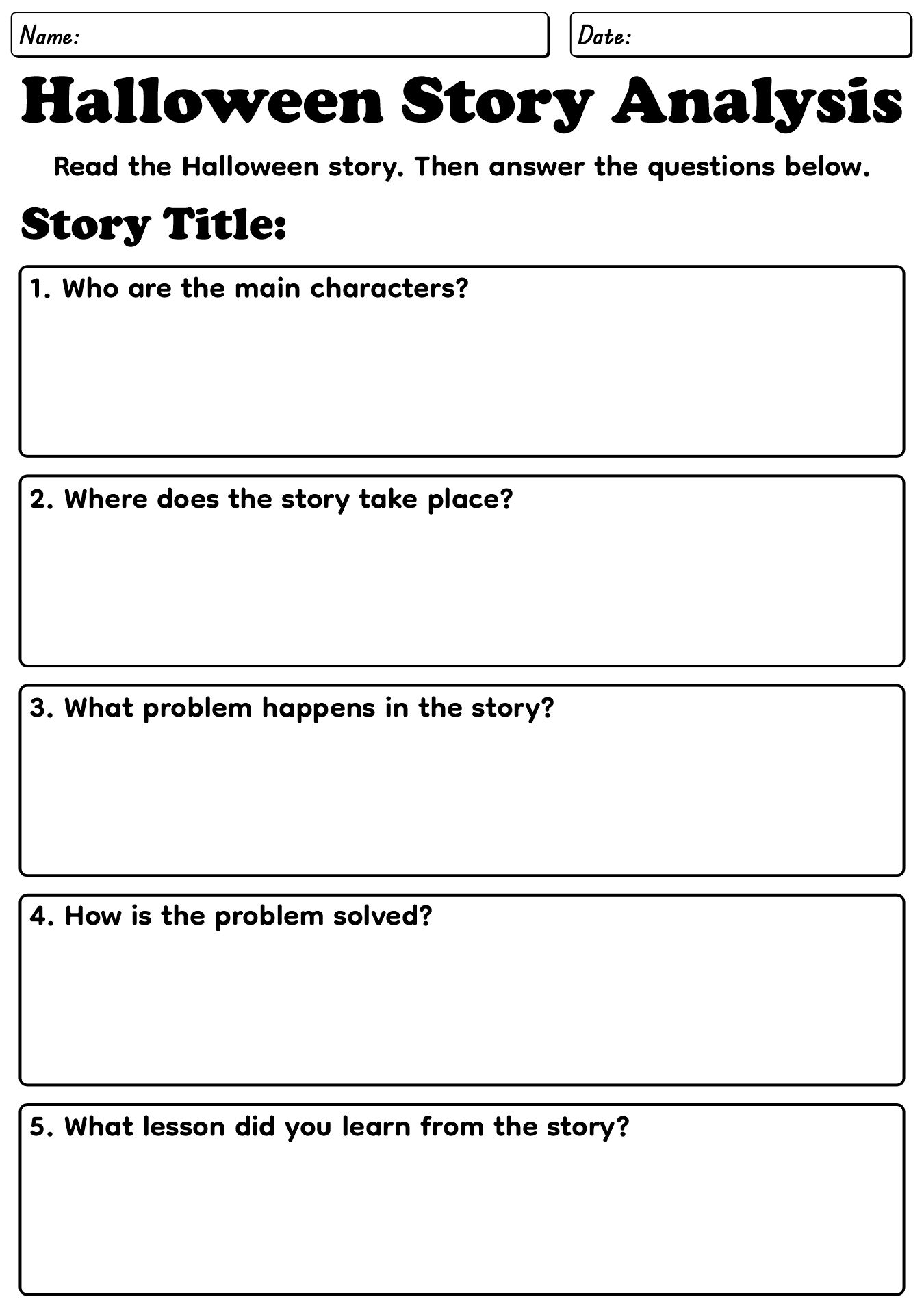 Printable Halloween Story Analysis Worksheets
