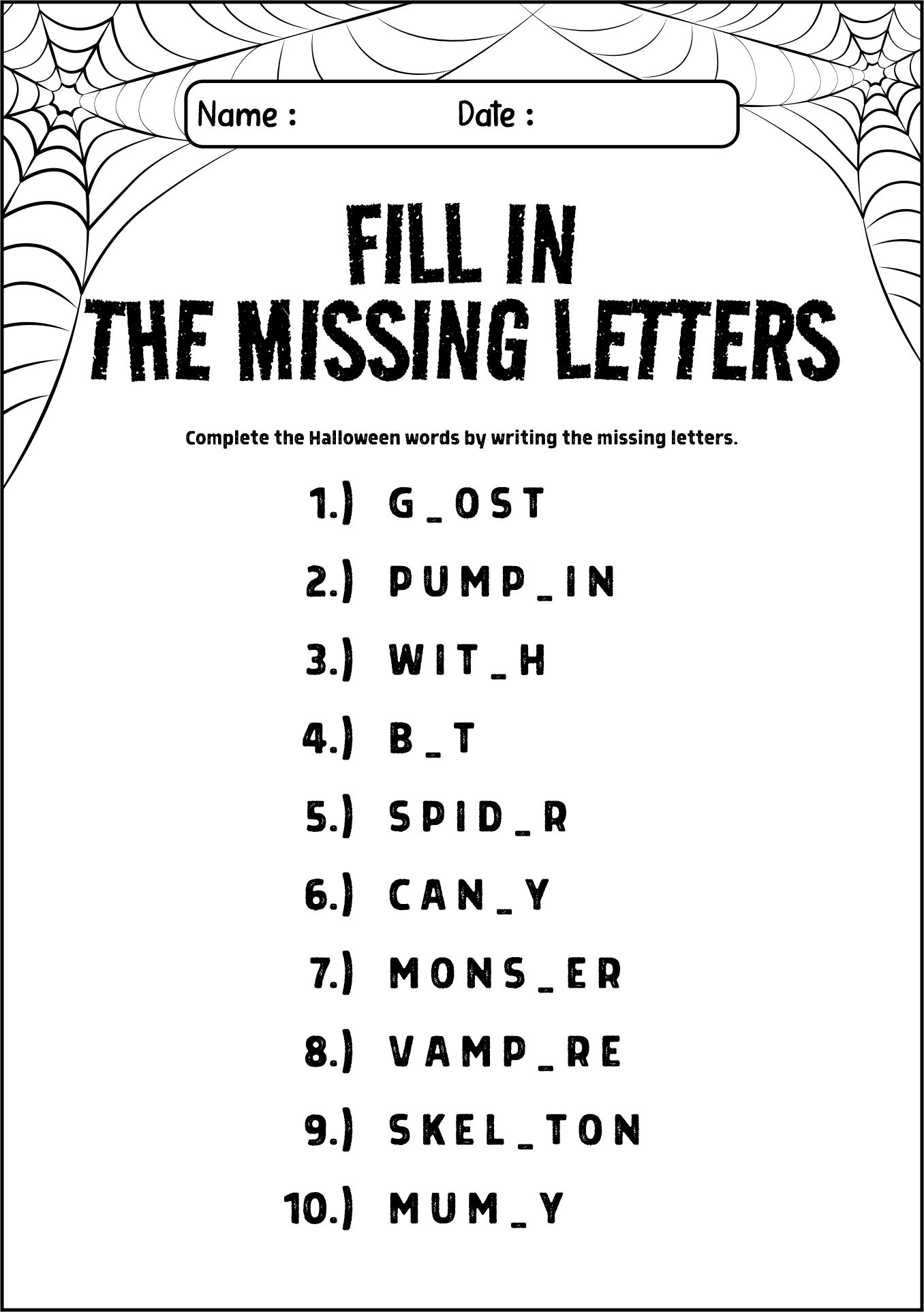 Printable Halloween Vocabulary Worksheets for Kids