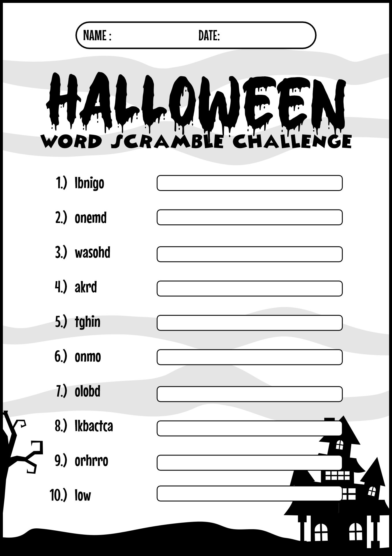 Printable Halloween Word Scramble Challenge