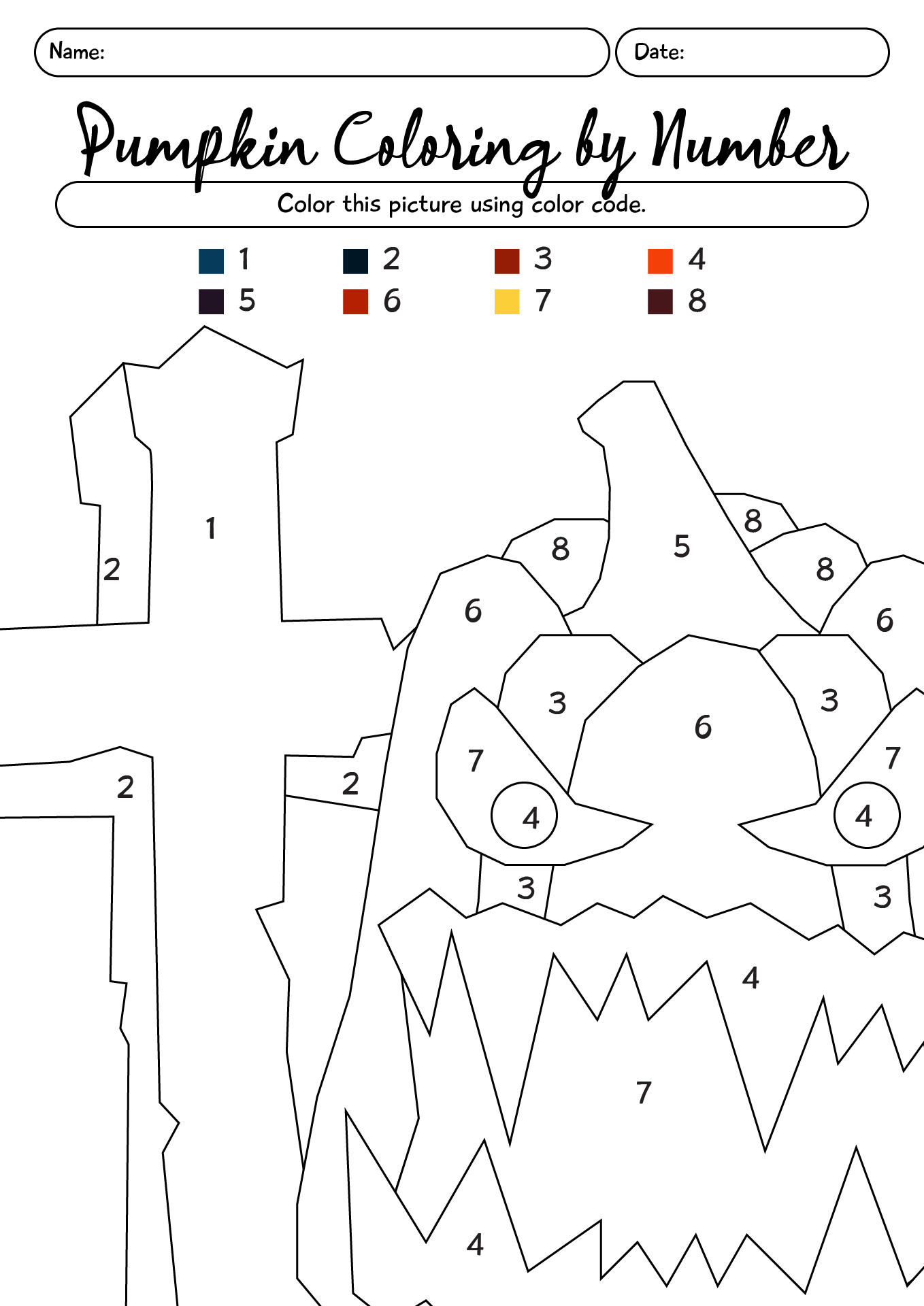 Pumpkin Coloring By Number Worksheet