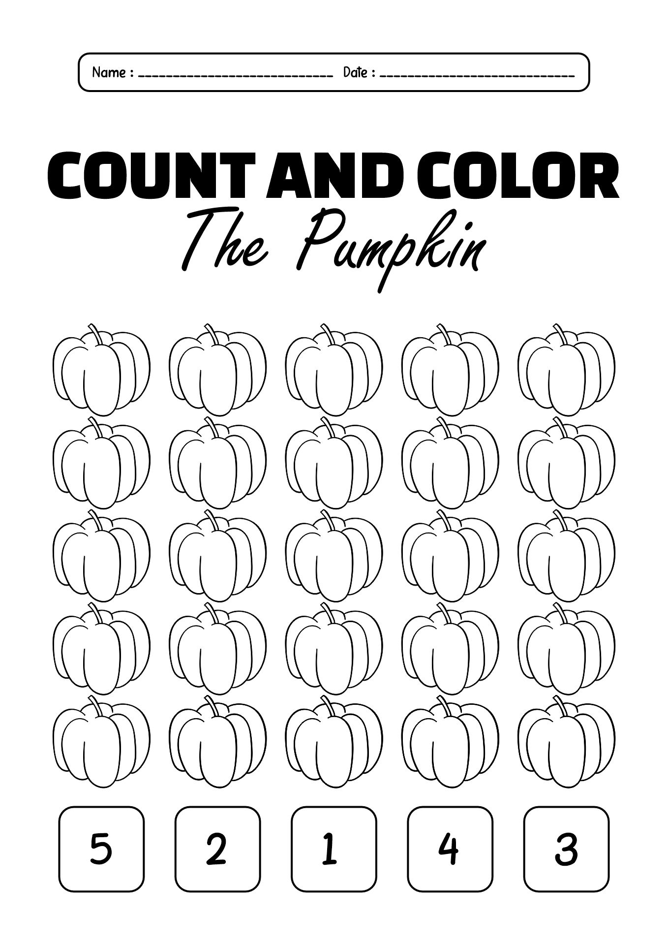 Pumpkin Count and Color Sheets