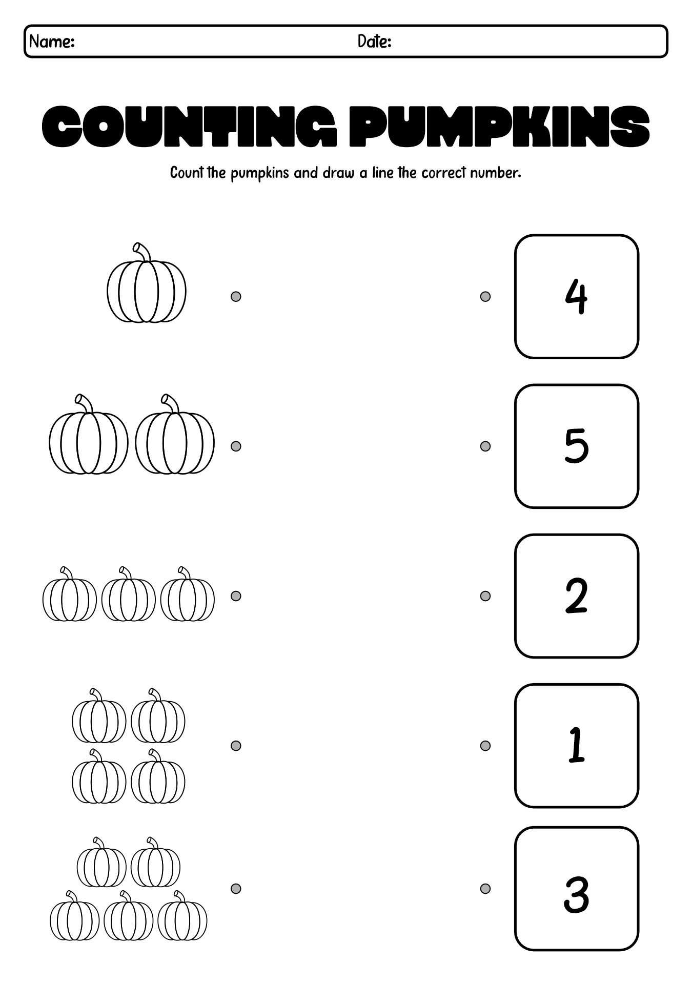 Pumpkin Counting Worksheets for First Grade