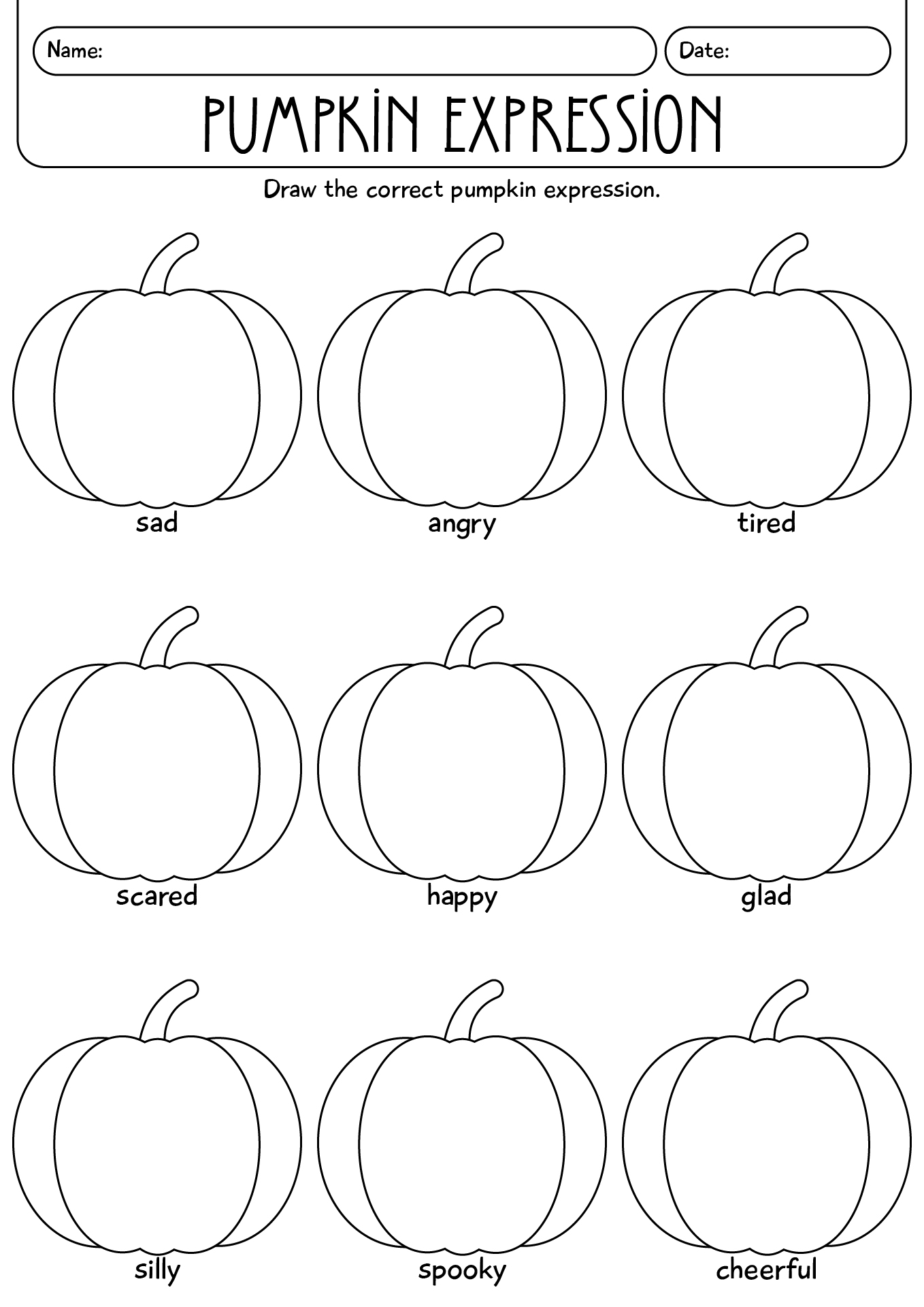 Pumpkin Face Expression Worksheet