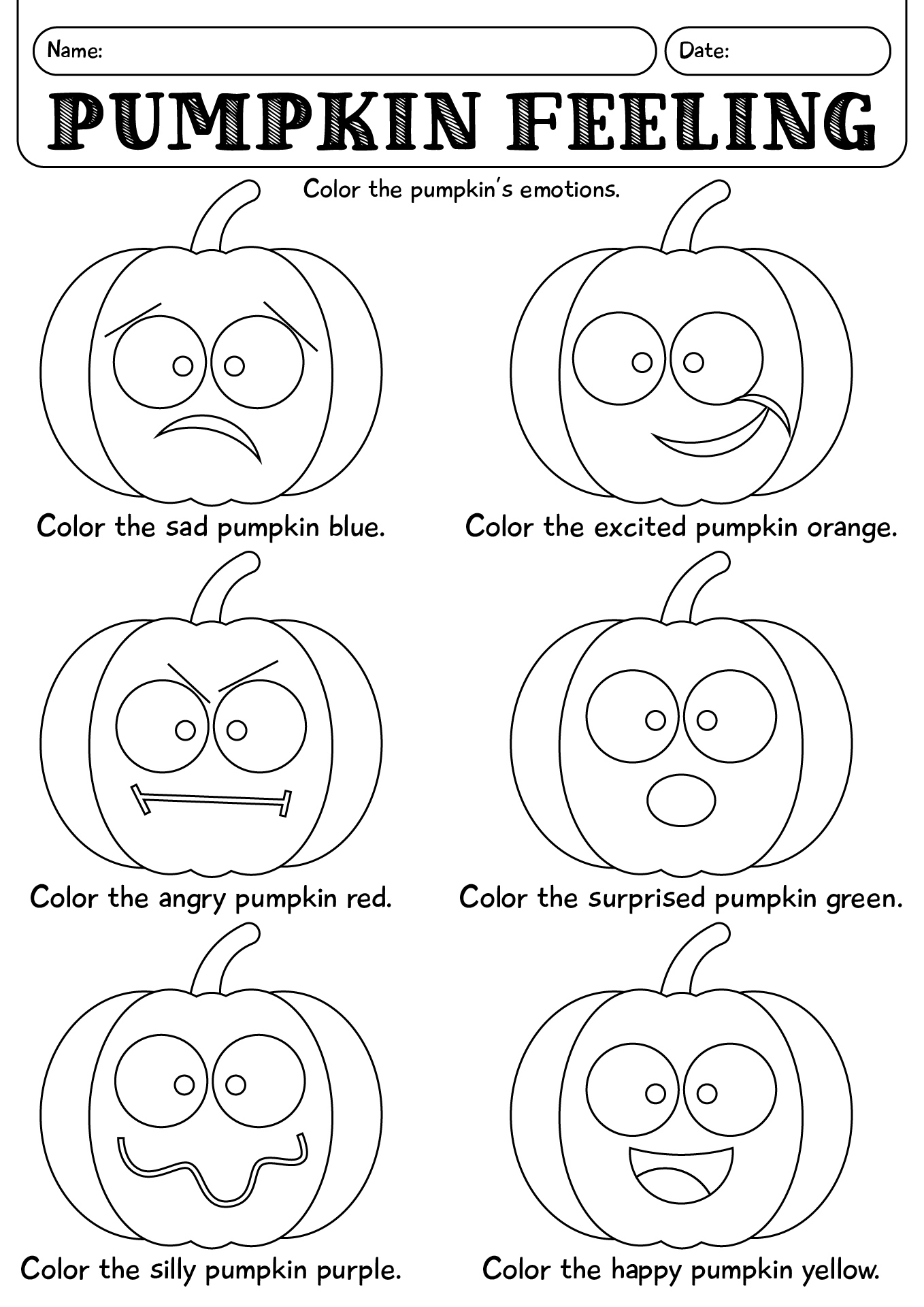 Pumpkin Feeling Worksheet For Kids