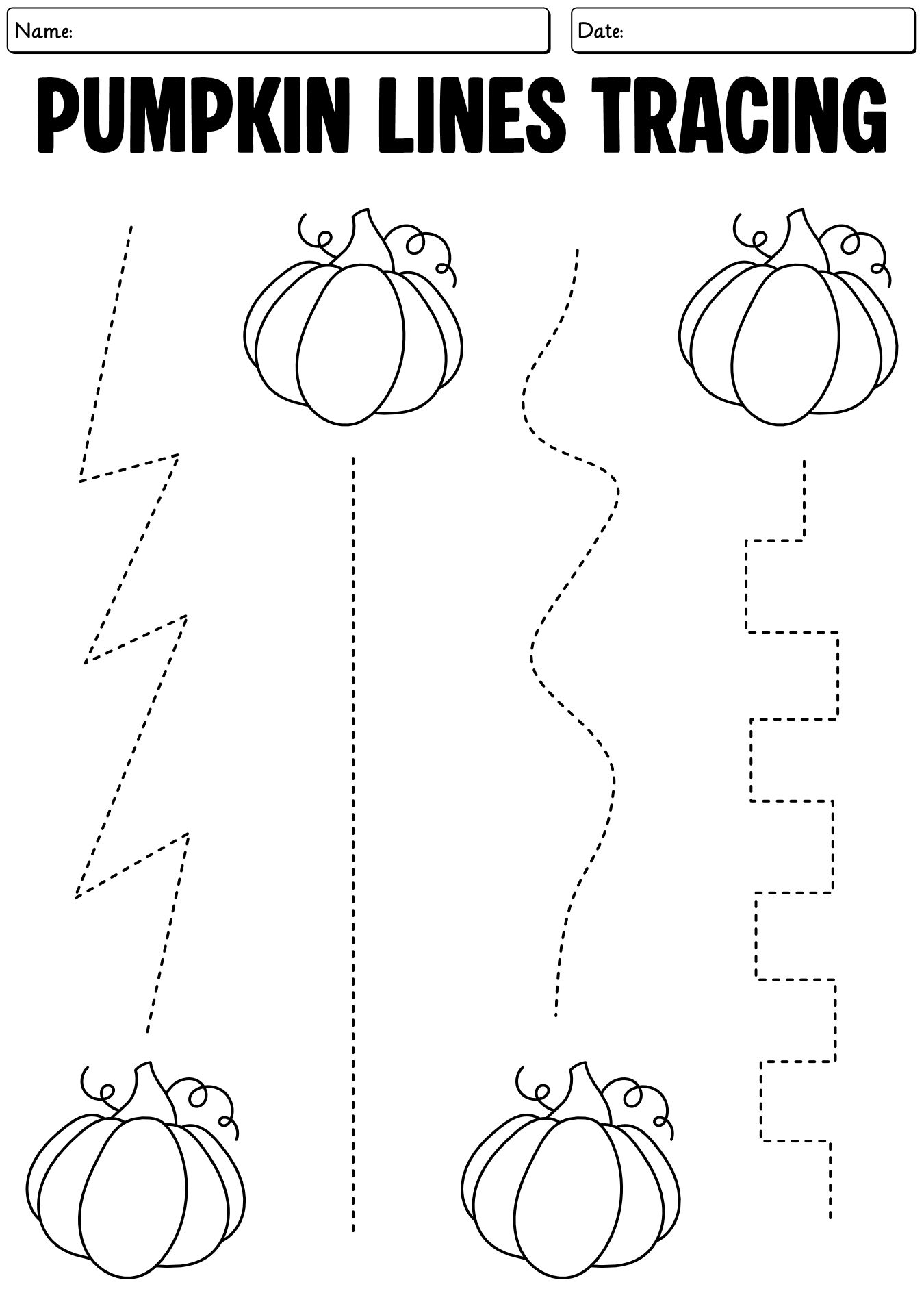 Pumpkin Lines Tracing Worksheets for Kindergarten