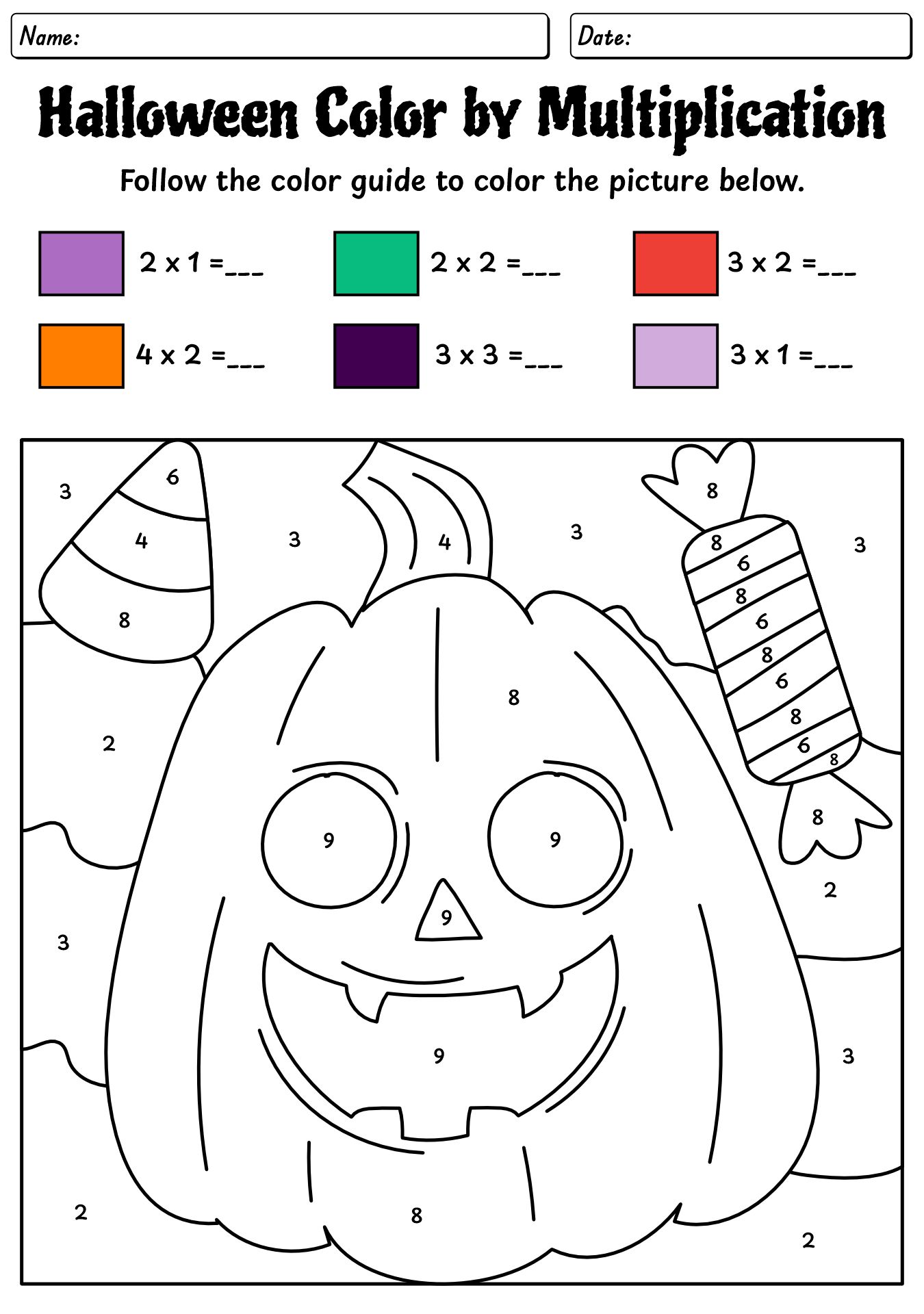 Pumpkin Multiplication Coloring Worksheet