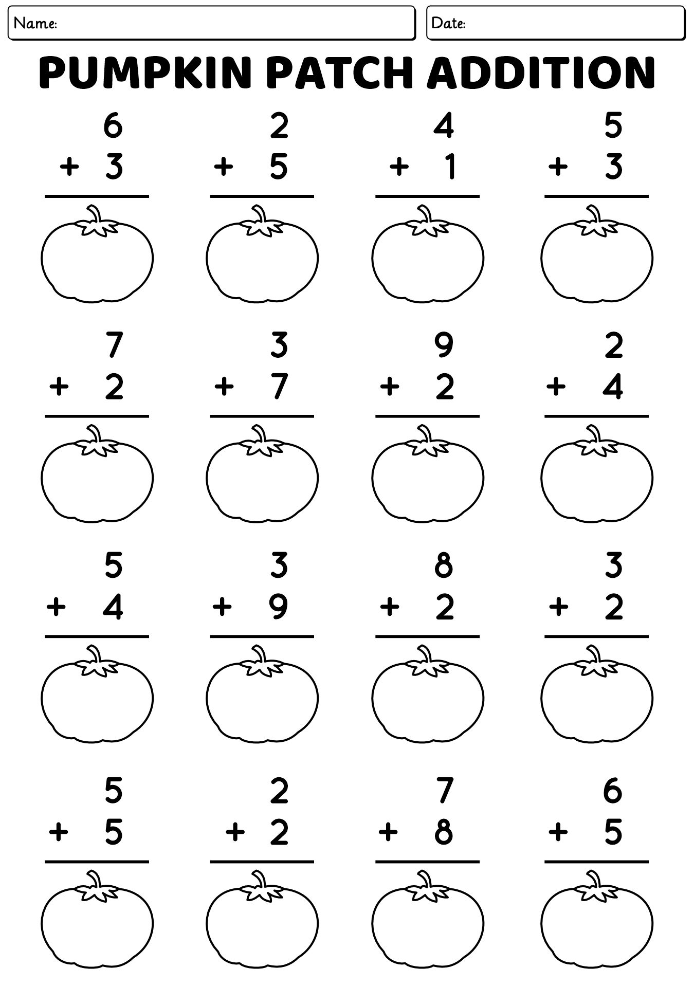 Pumpkin Patch Math Sheets